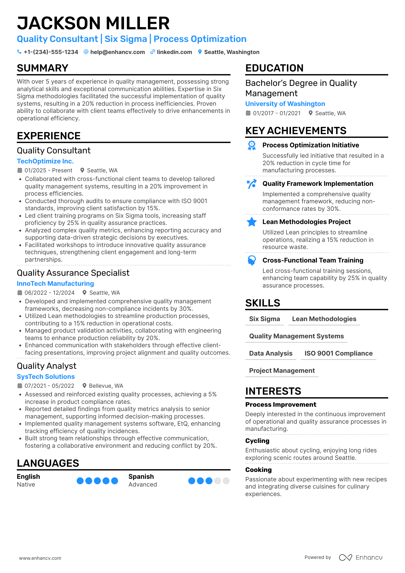 Quality Consultant Resume Example