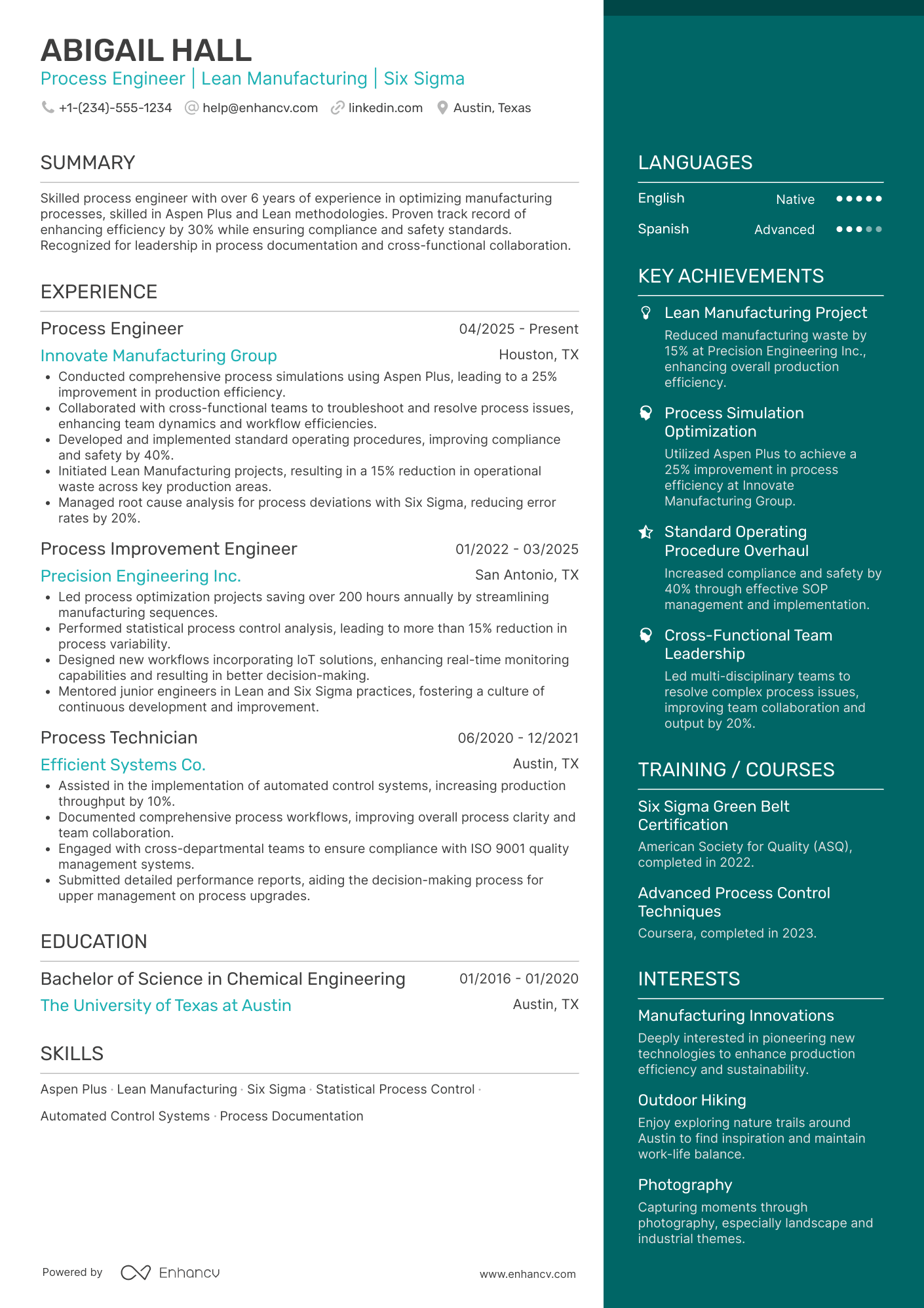 Process Engineer Resume Example