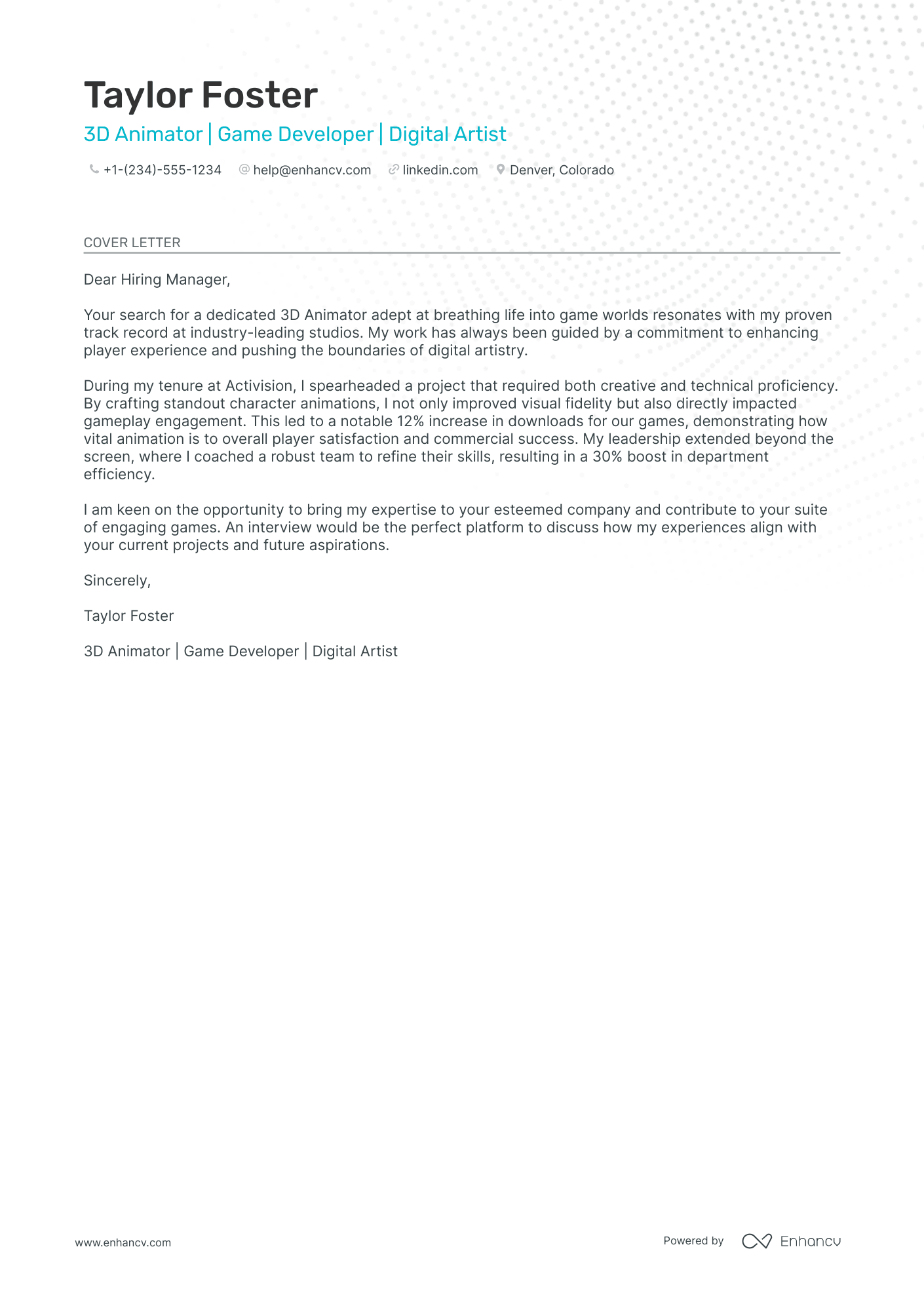 3D Animator Resume Example