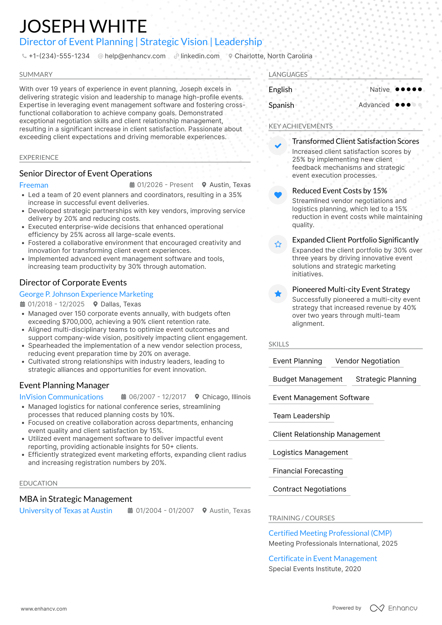 Director of Event Planning Resume Example