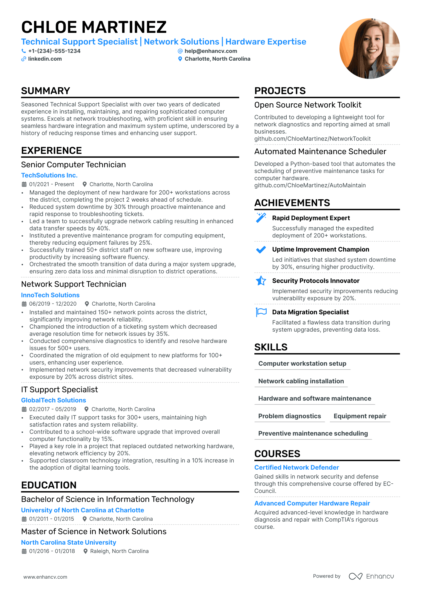 Computer Technician Resume Example