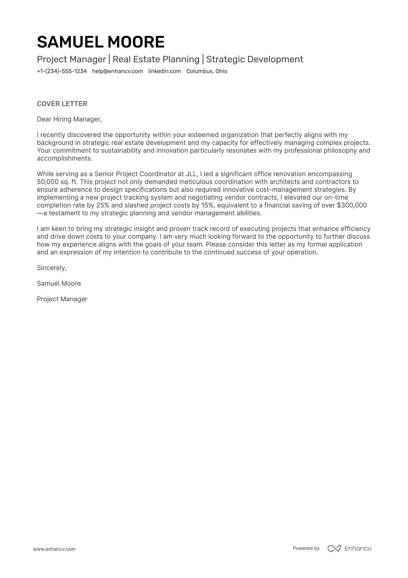 Real Estate Project Manager Resume Example
