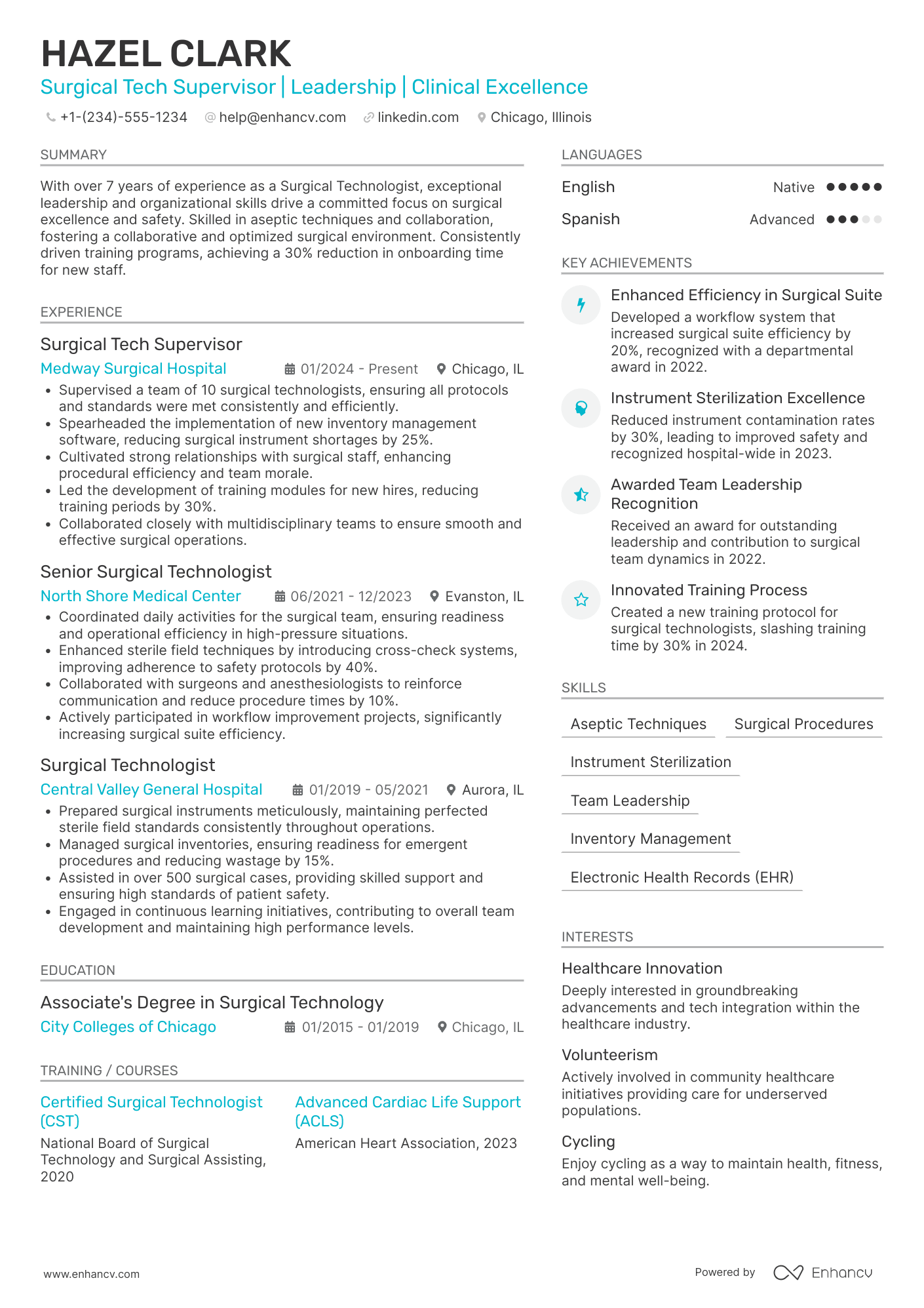 Surgical Tech Supervisor Resume Example