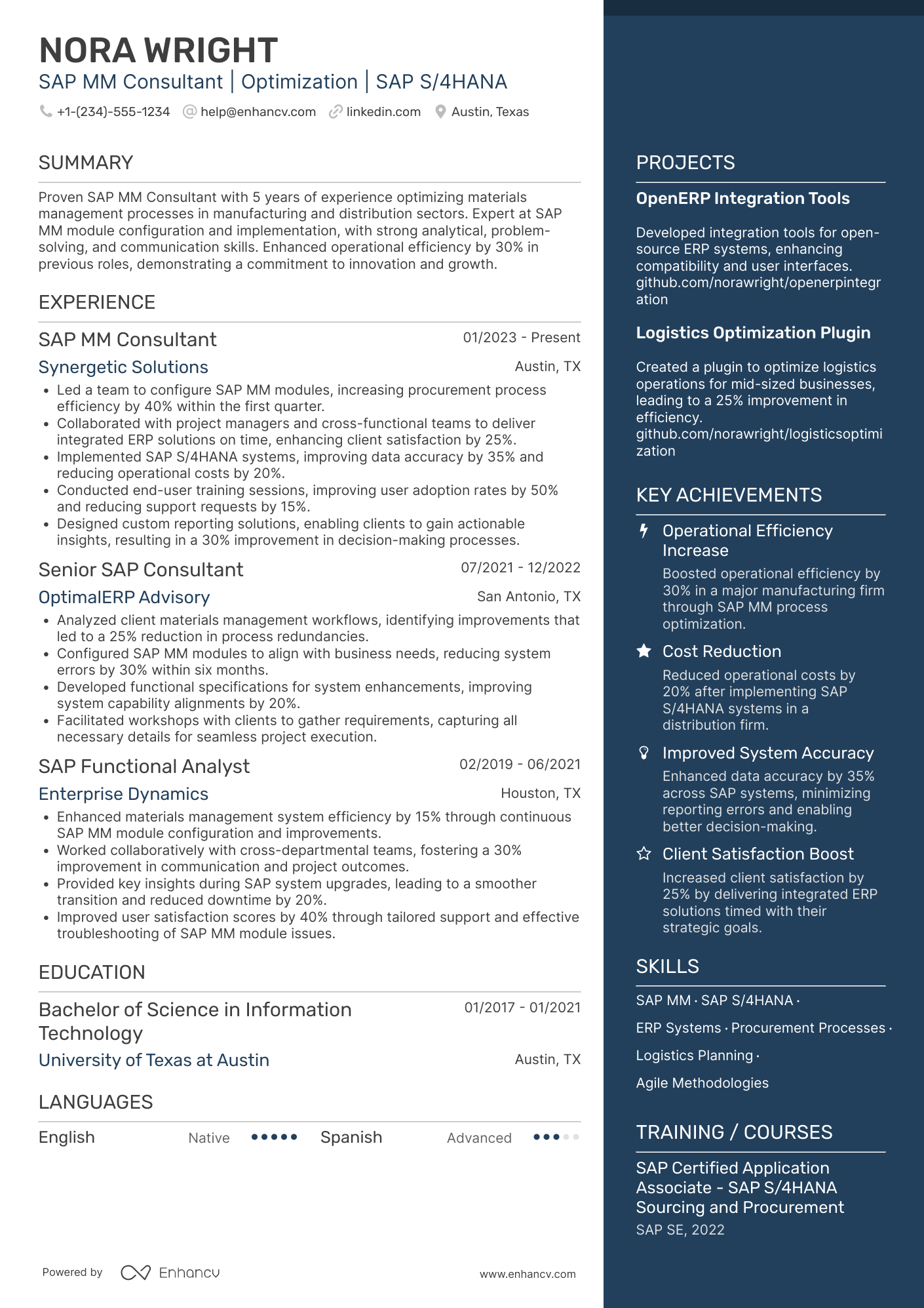 SAP MM Consultant Resume Example