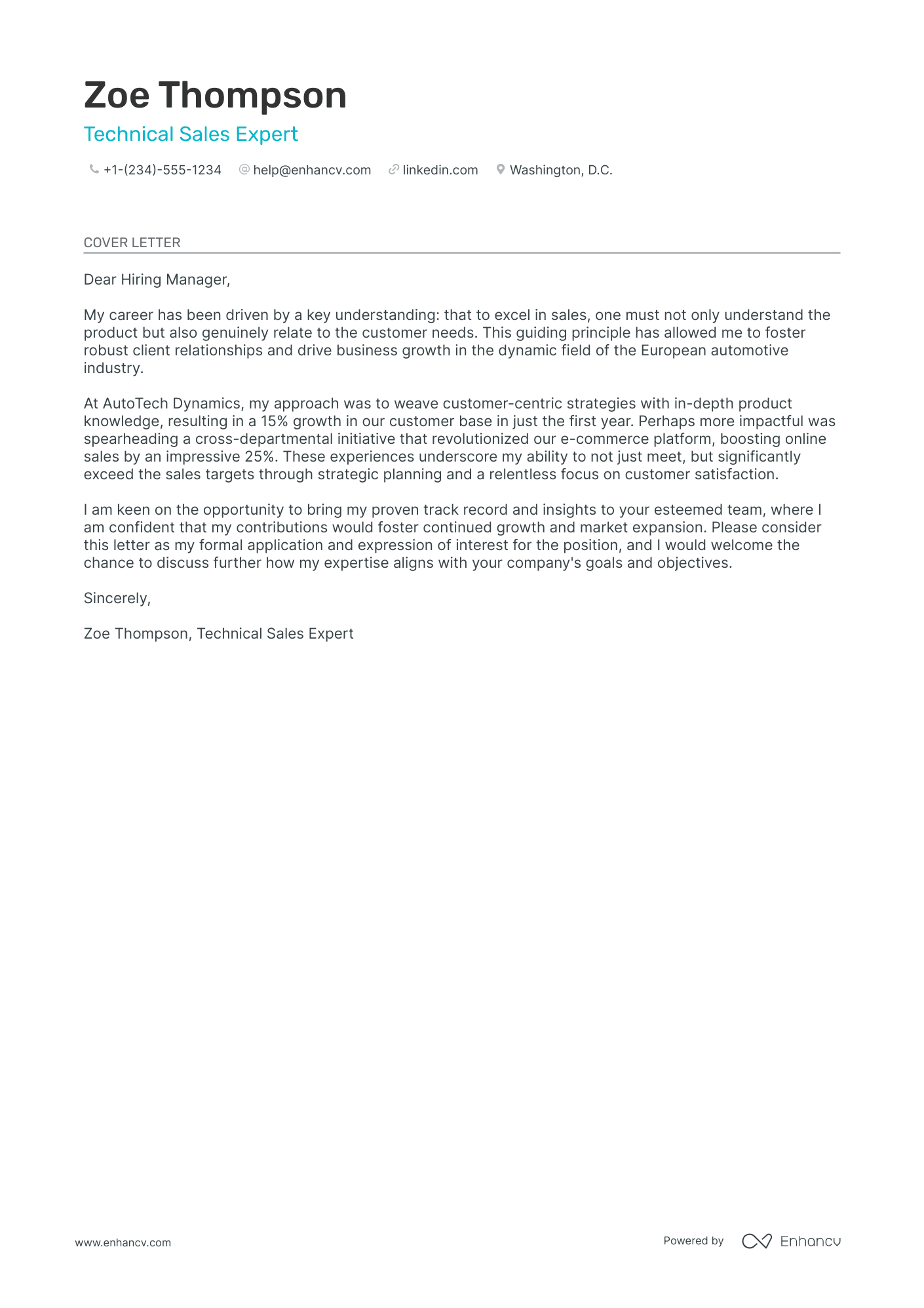 Technical Sales Representative Resume Example