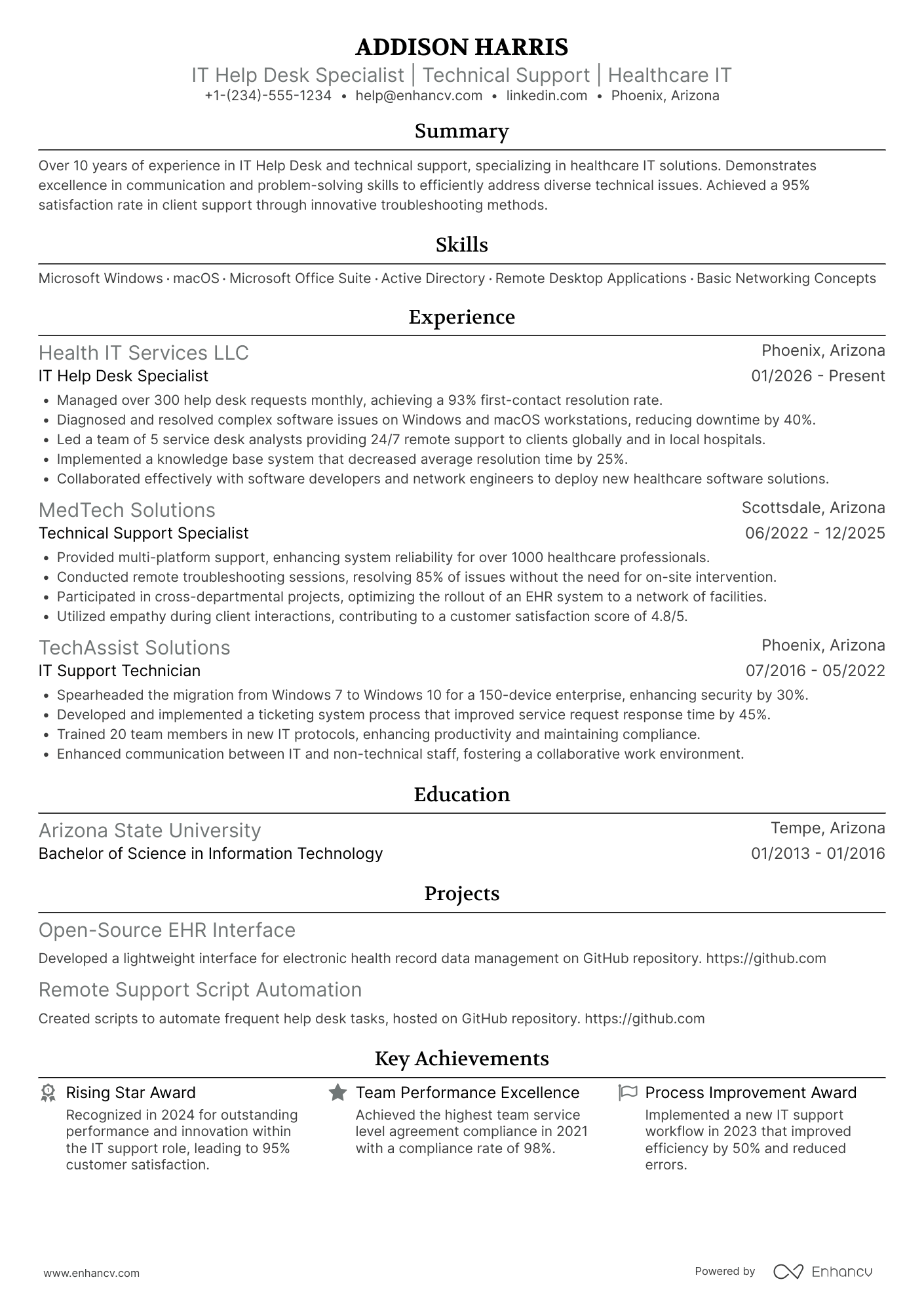IT Help Desk Specialist Resume Example