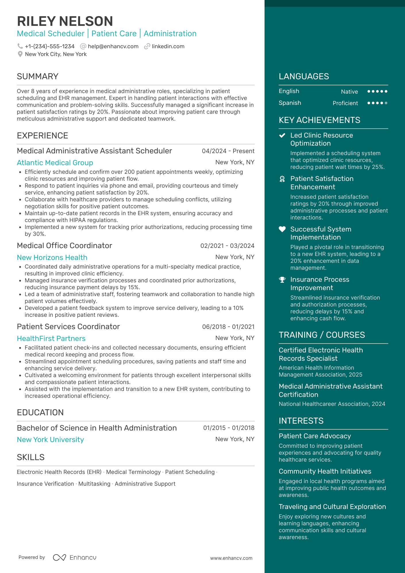 Medical Administrative Assistant Scheduler Resume Example