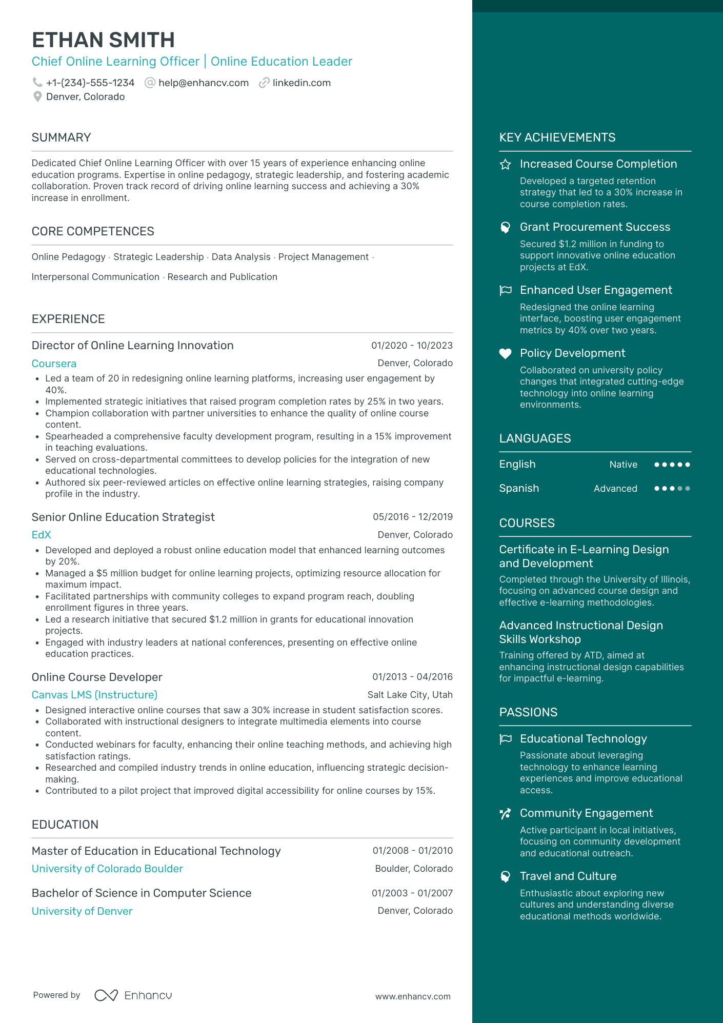 Chief Learning and Development Officer Resume Example