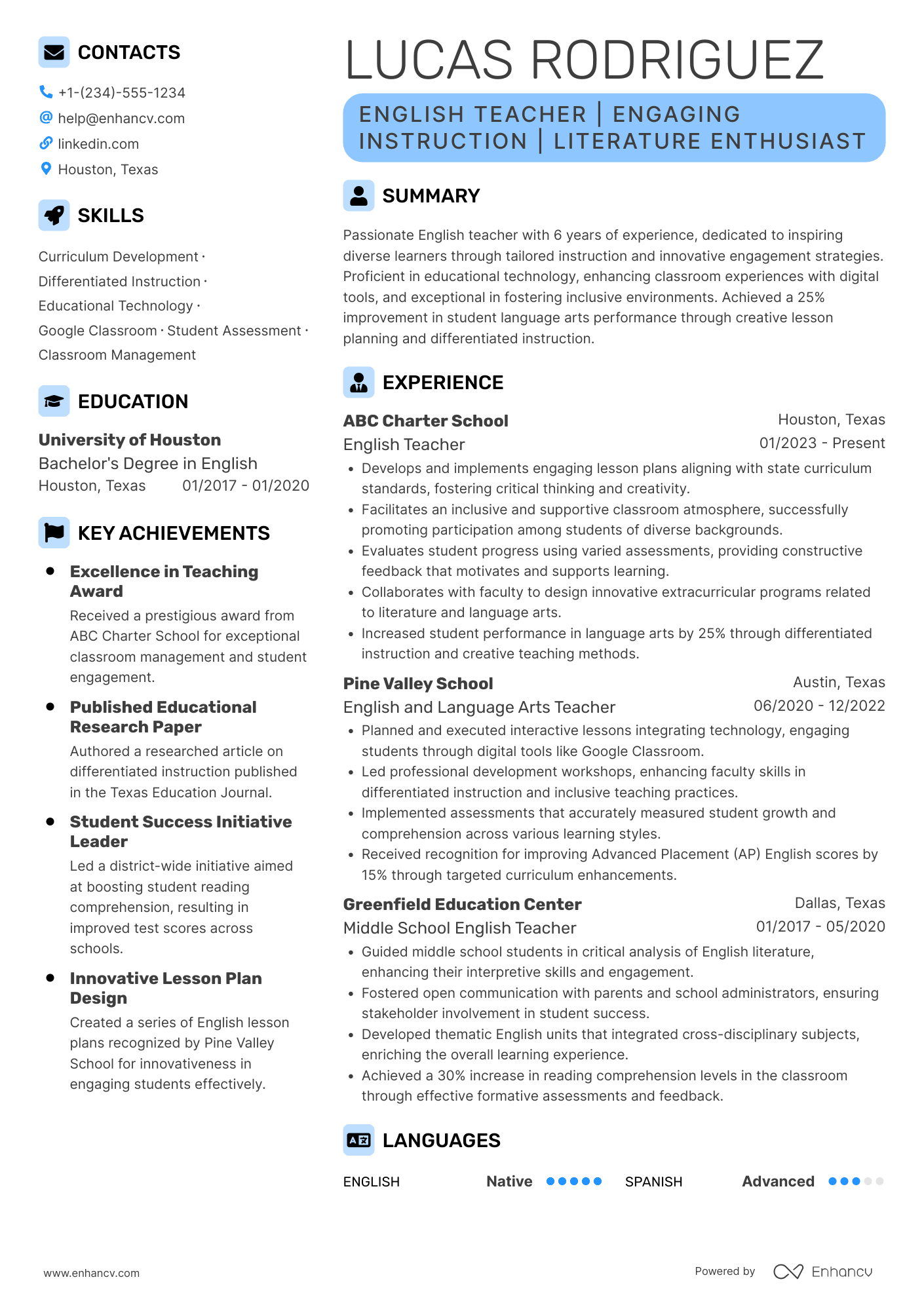 New English Teacher Resume Example