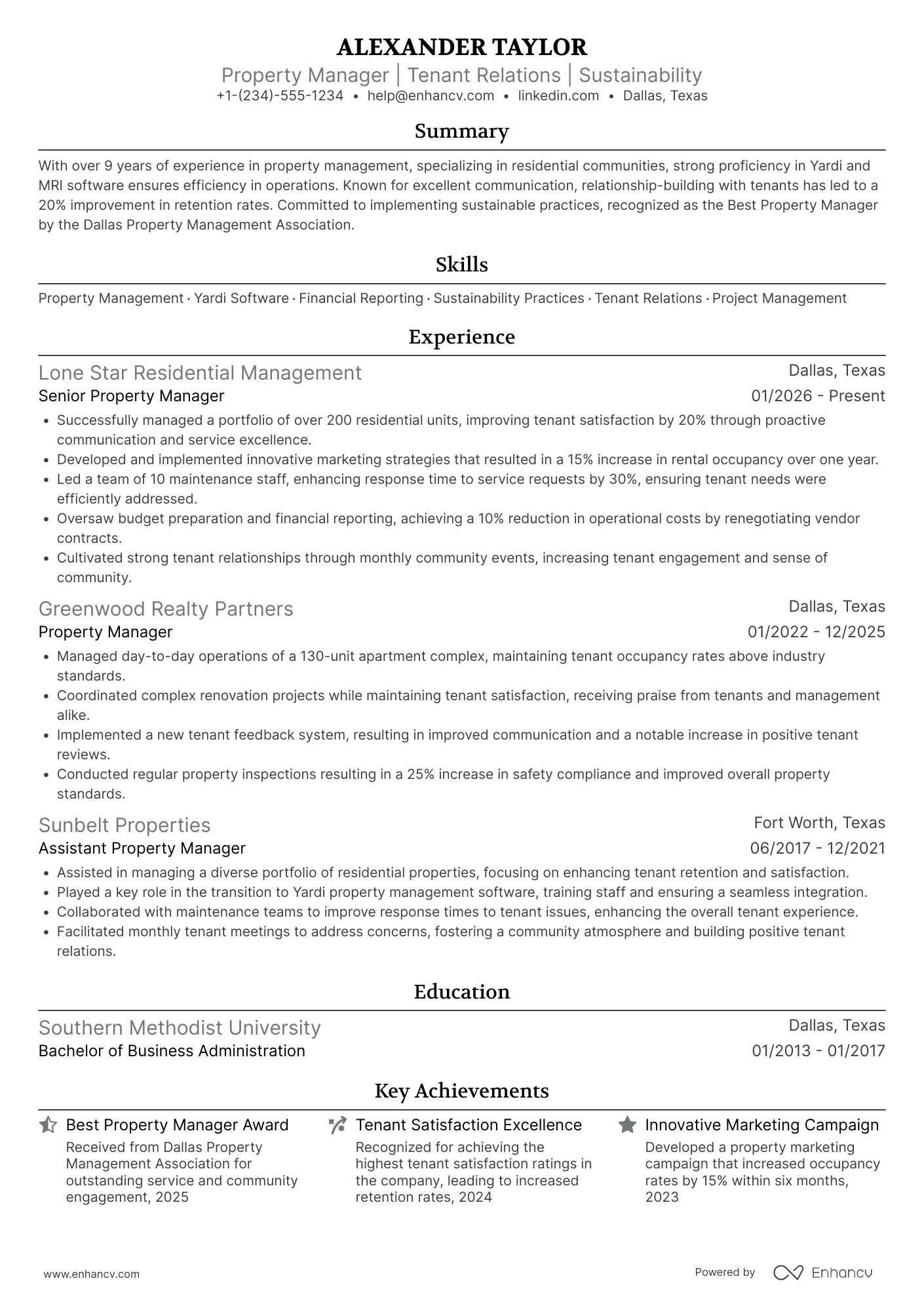 On Site Property Manager Resume Example