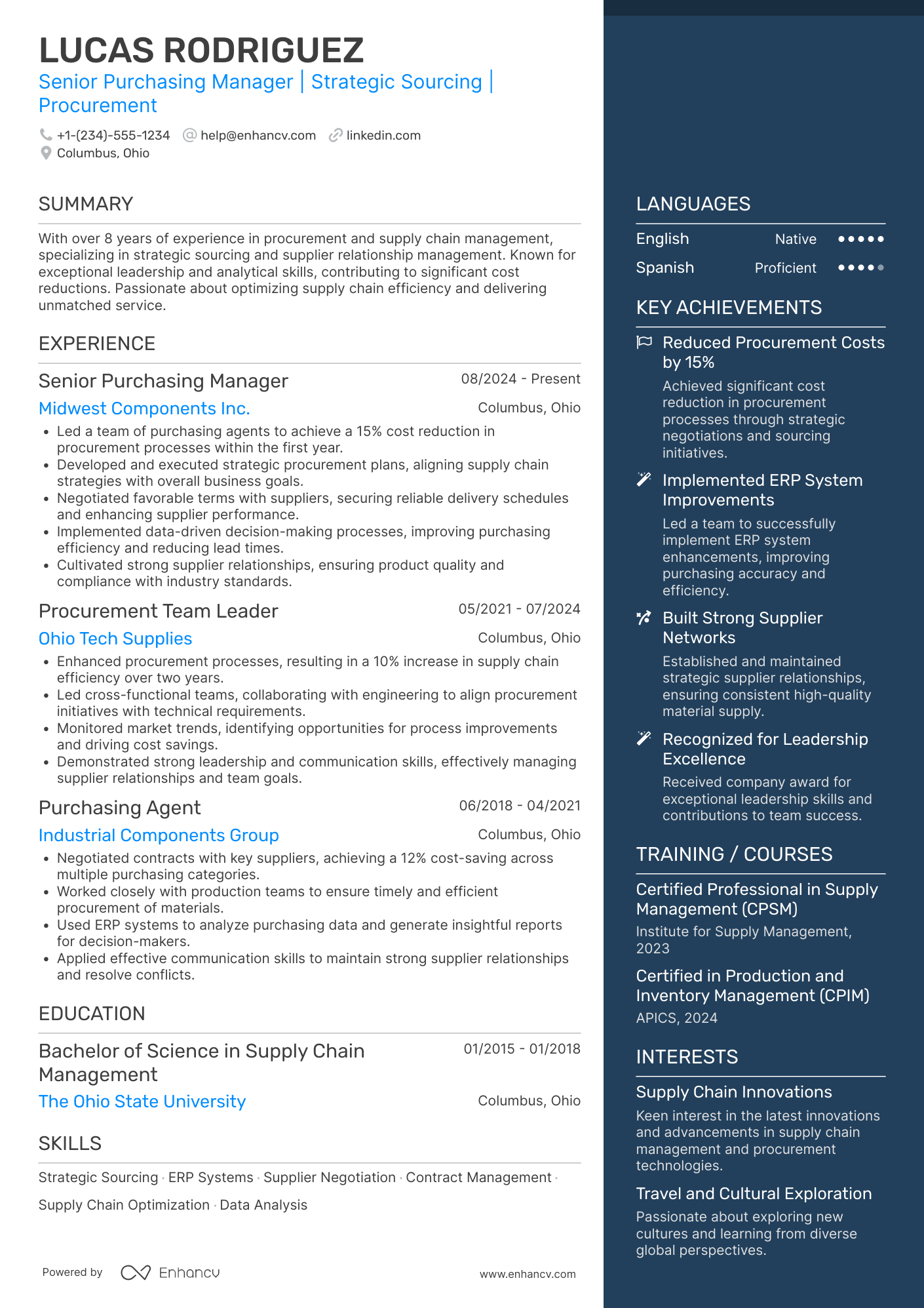 Senior Purchase Manager Resume Example