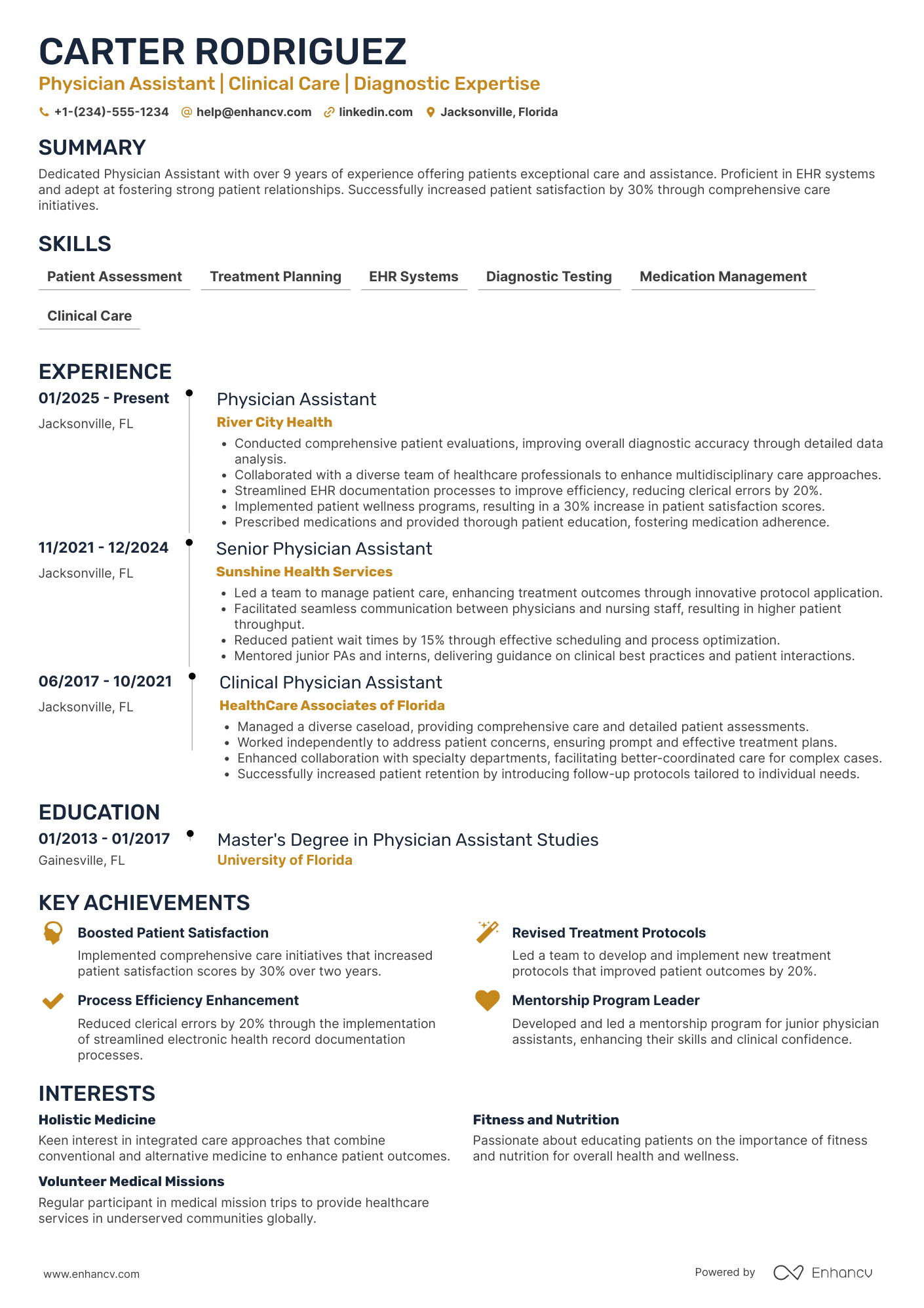 Physician Assistant (PA) Resume Example