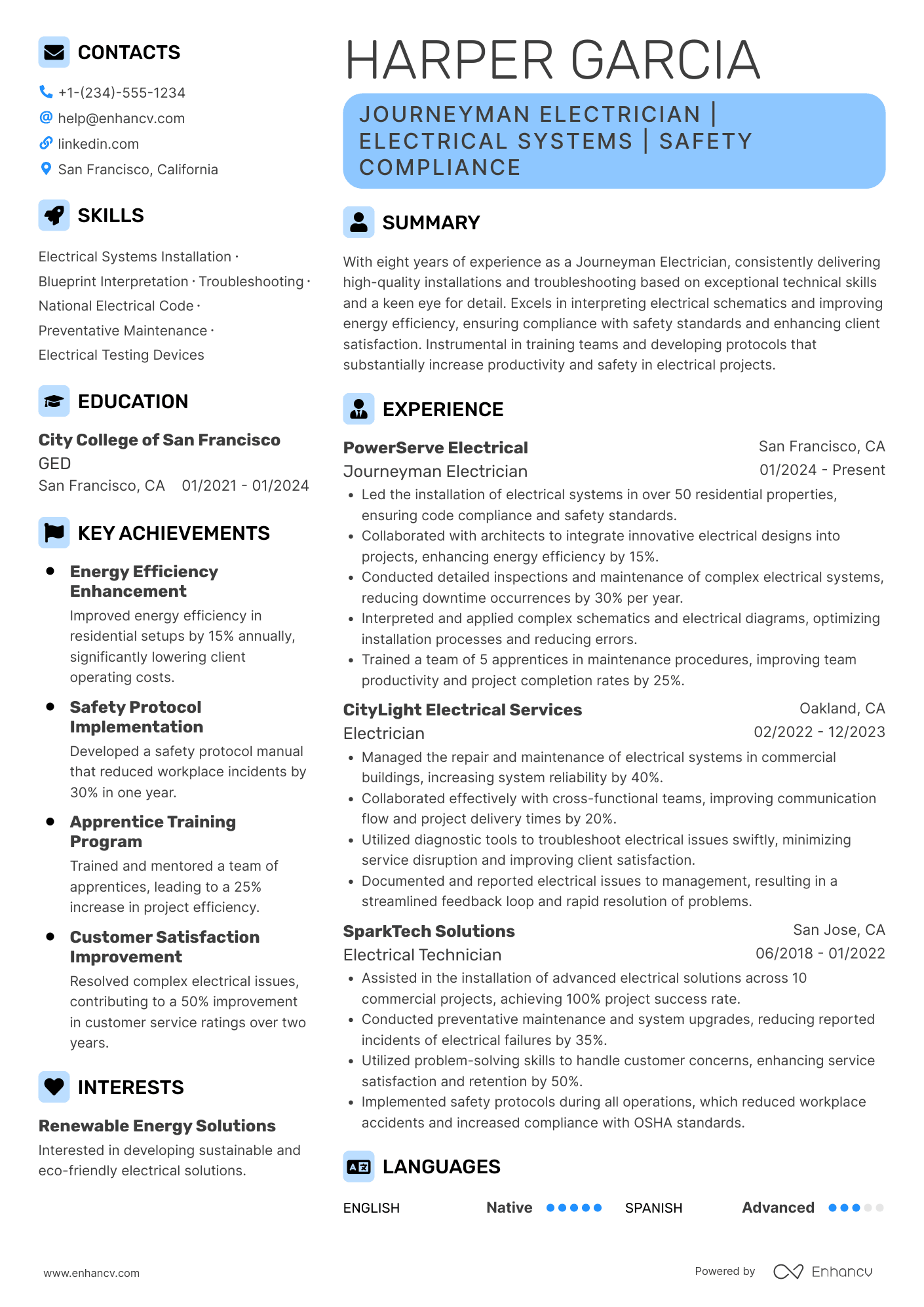 Journeyman Electrician Resume Example