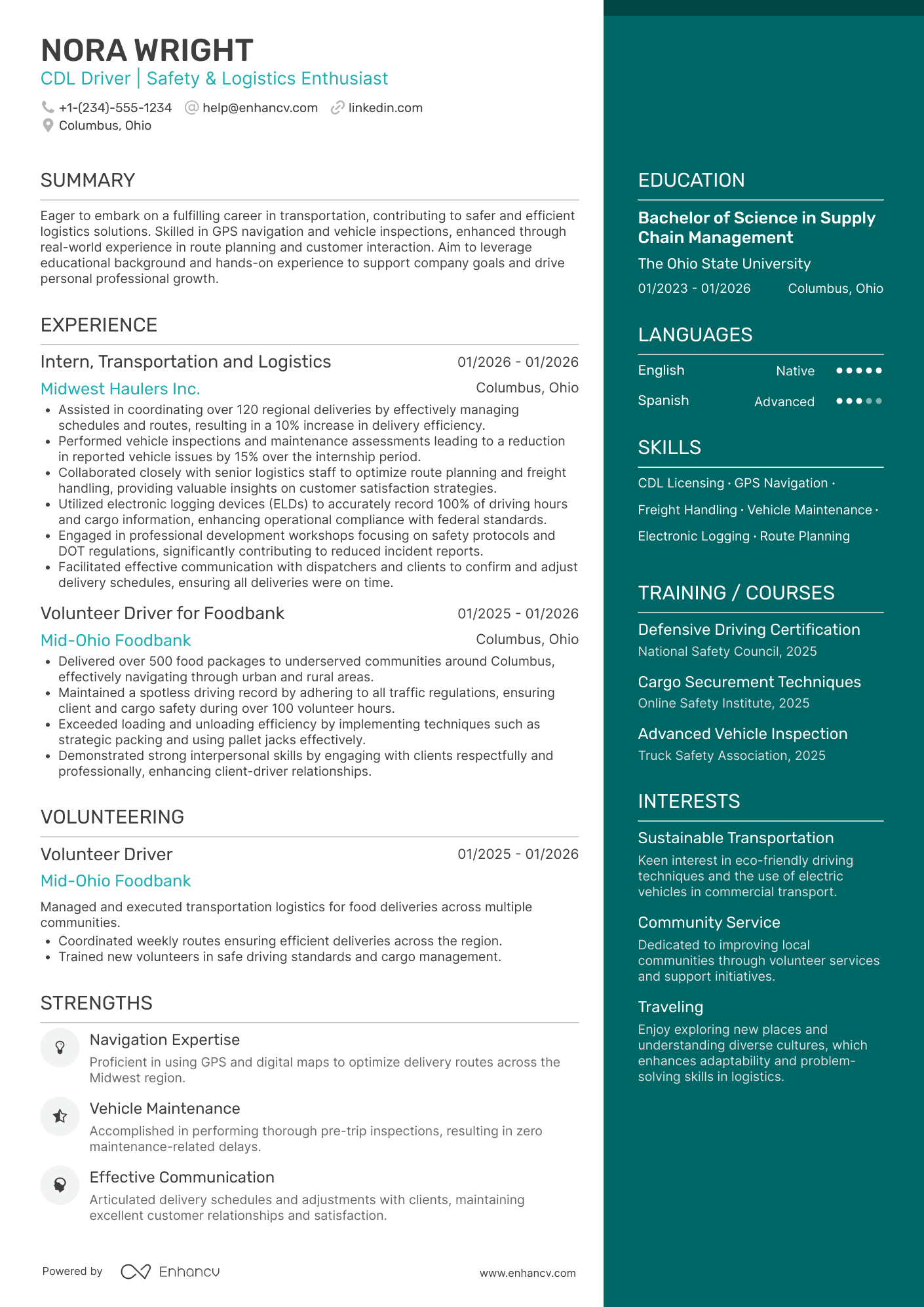 Entry Level Truck Driver Resume Example