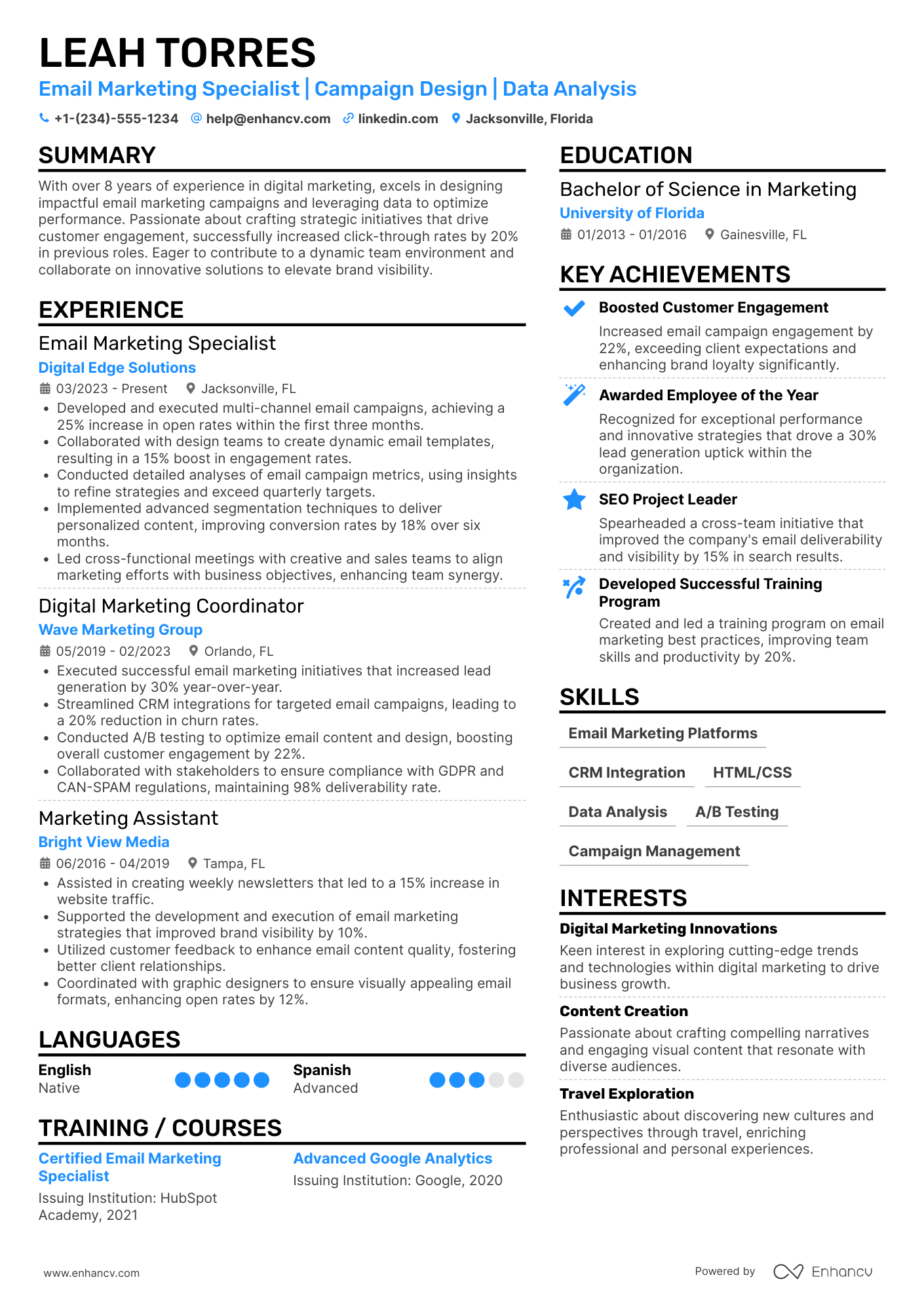 Email Marketing Specialist Resume Example