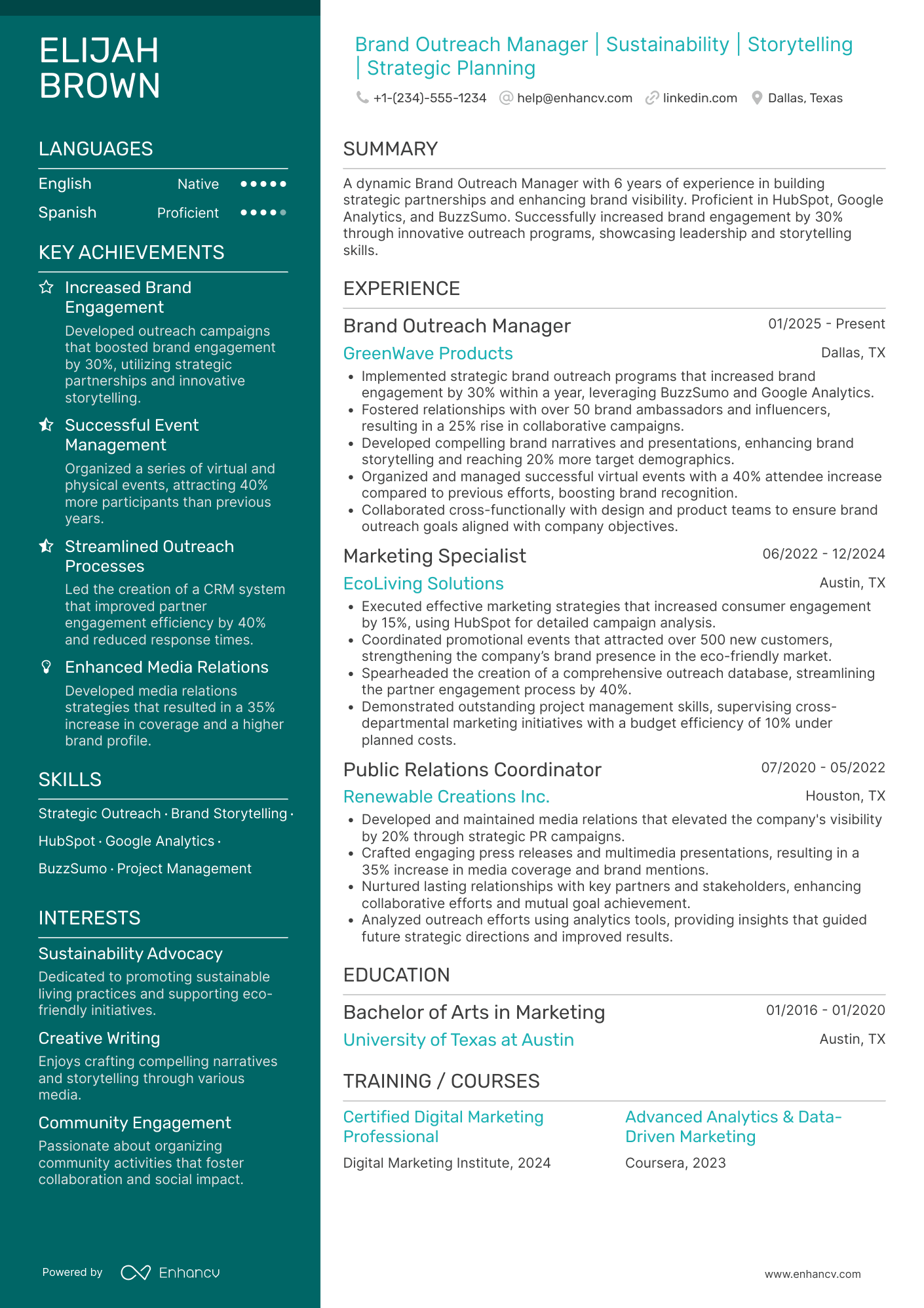 Brand Outreach Manager Resume Example