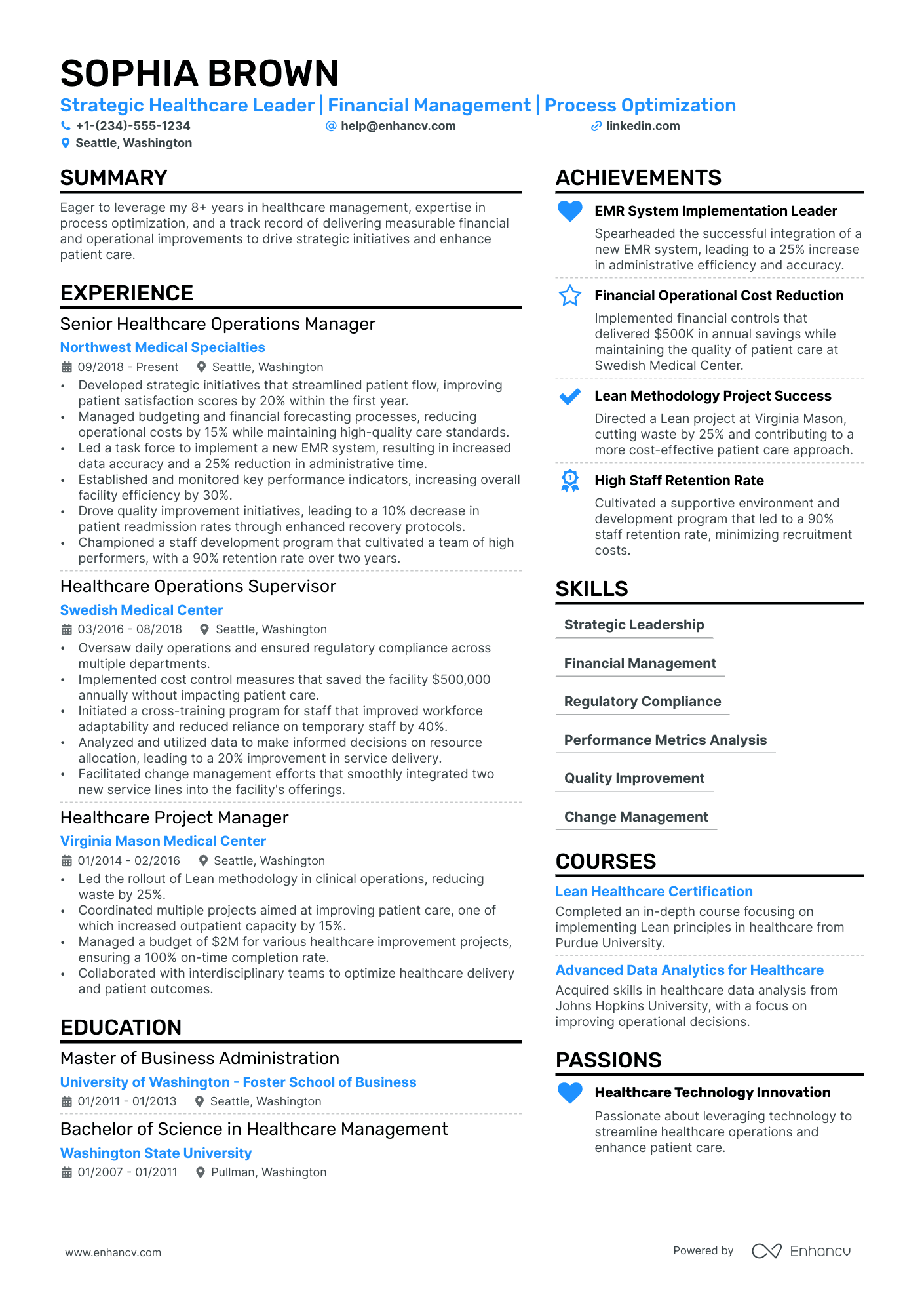 Healthcare Operations Manager Resume Example
