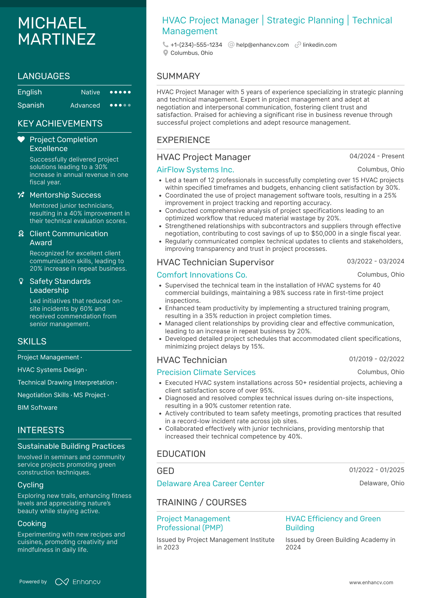 HVAC Project Manager Resume Example