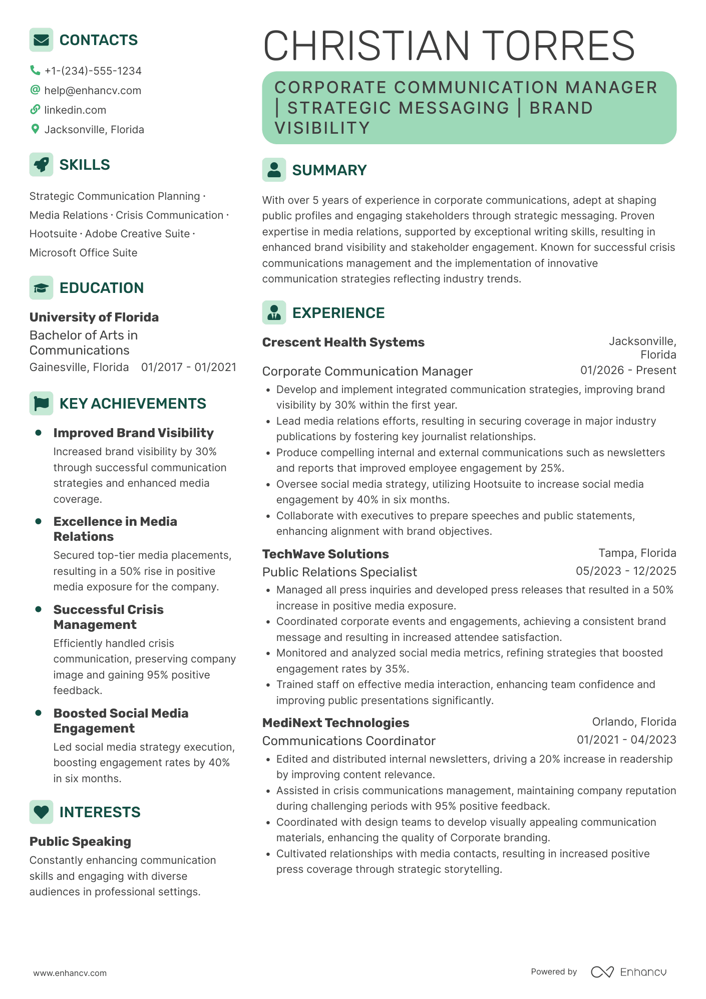 Corporate Communication Manager Resume Example