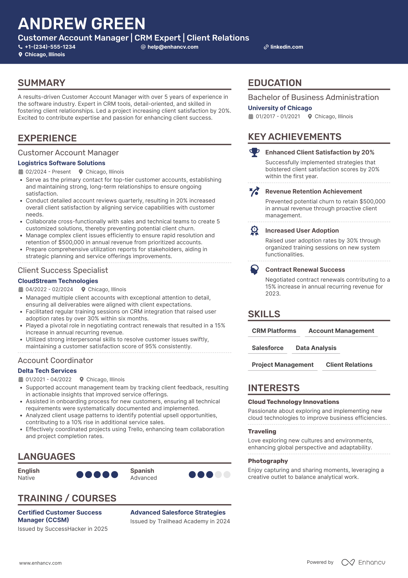 Customer Account Manager Resume Example