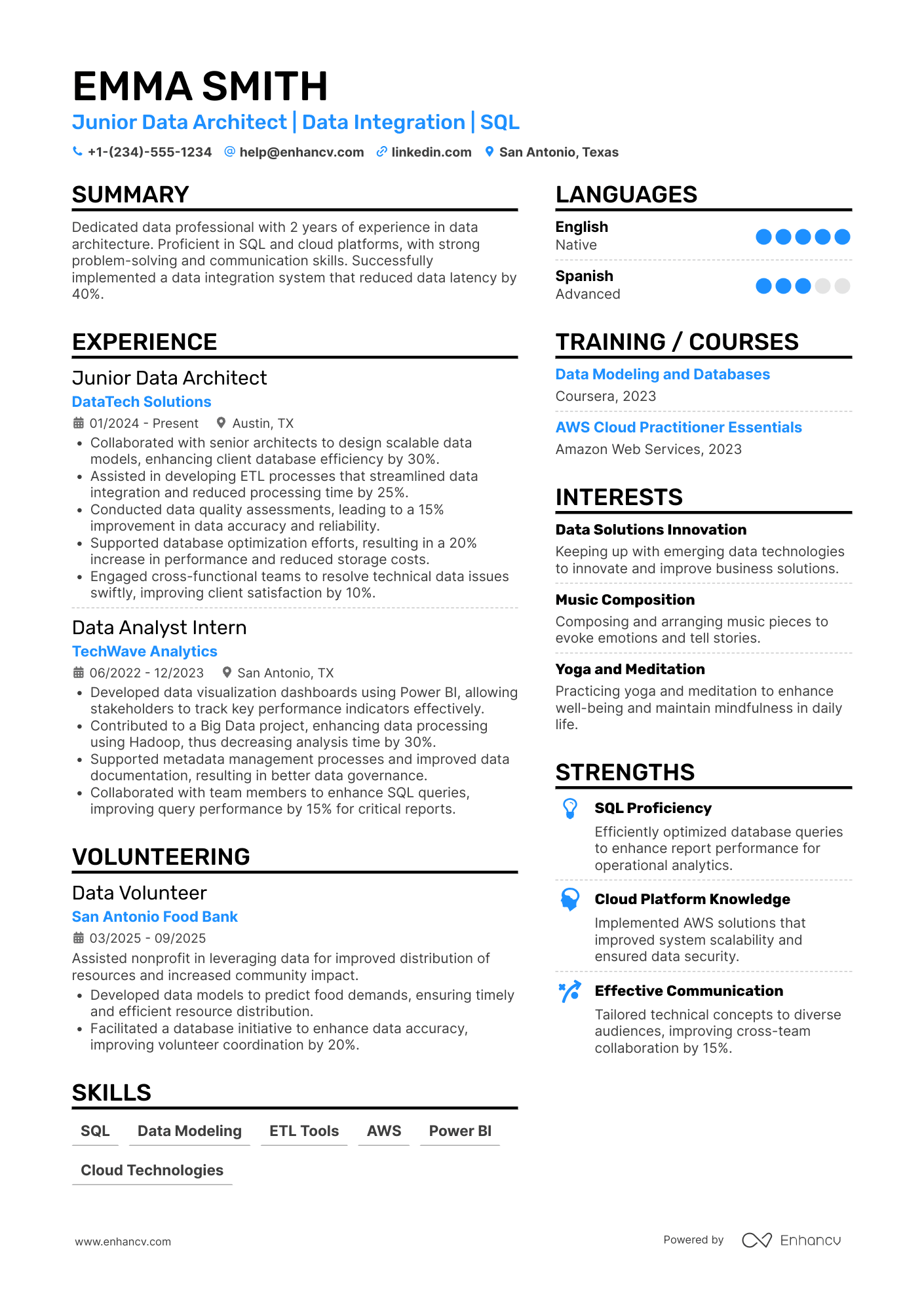 Junior Data Architect Resume Example