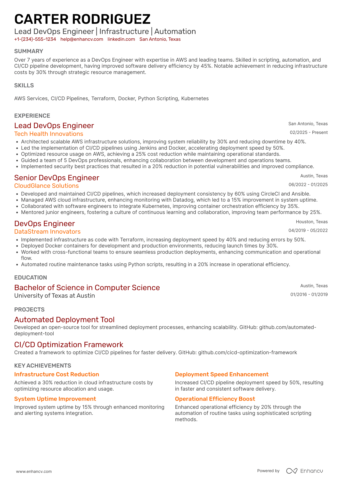 Lead Devops Engineer Resume Example