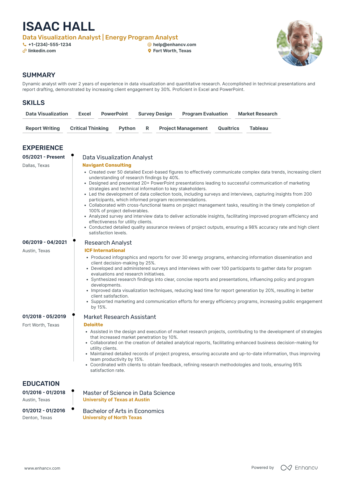 Data Visualization Analyst Resume Example