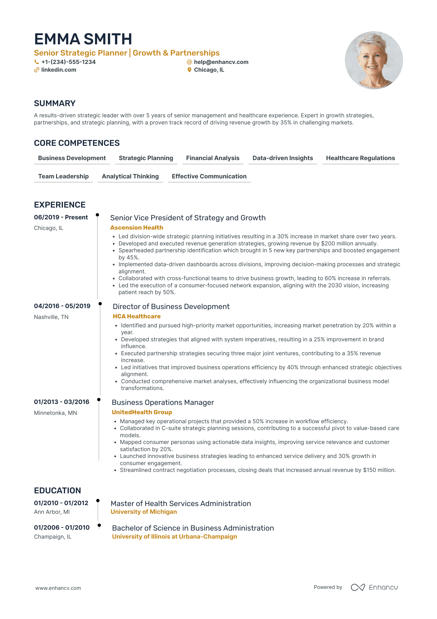 Chief Growth and Strategy Officer Resume Example