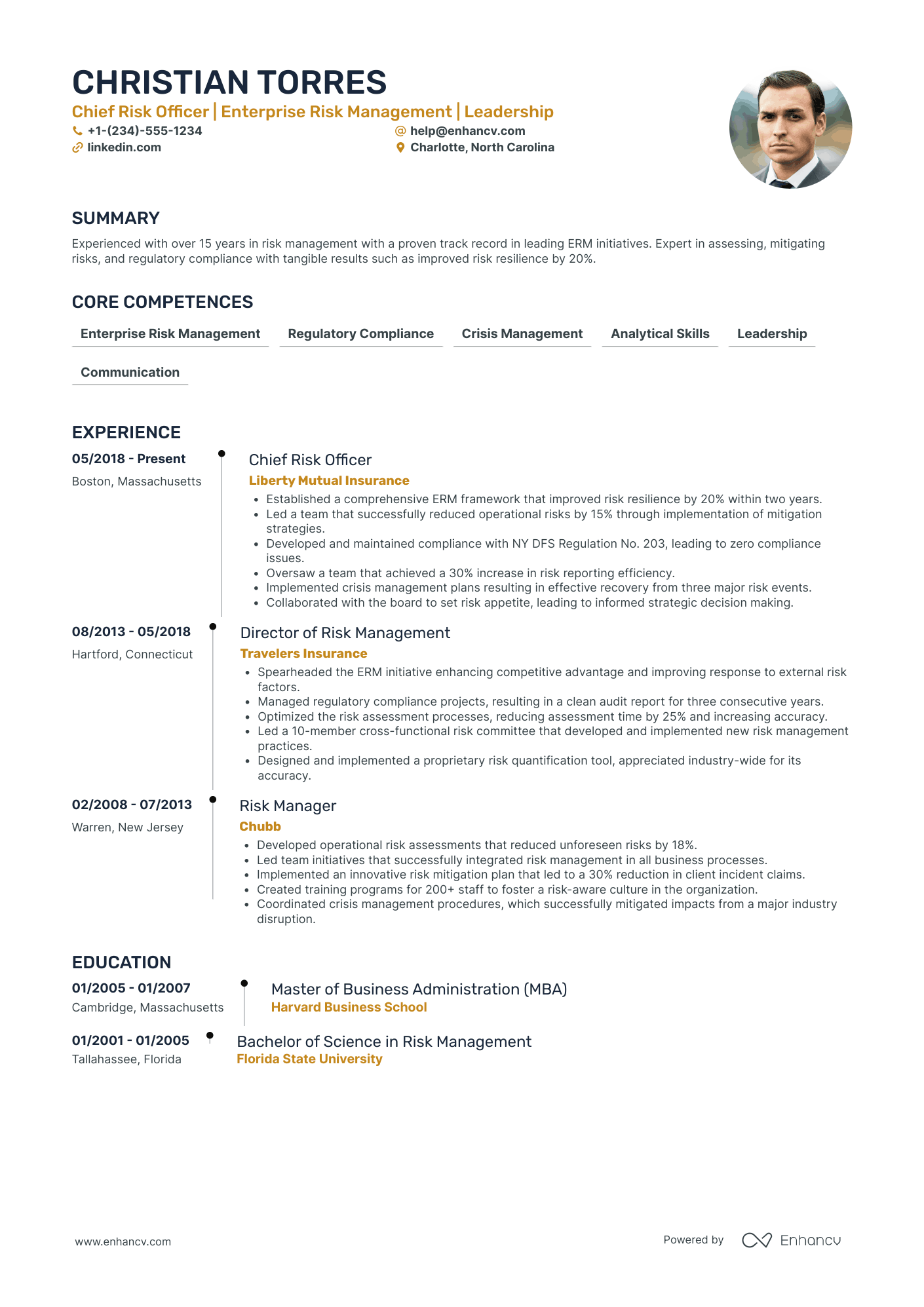 Chief Integrity and Risk Officer Resume Example