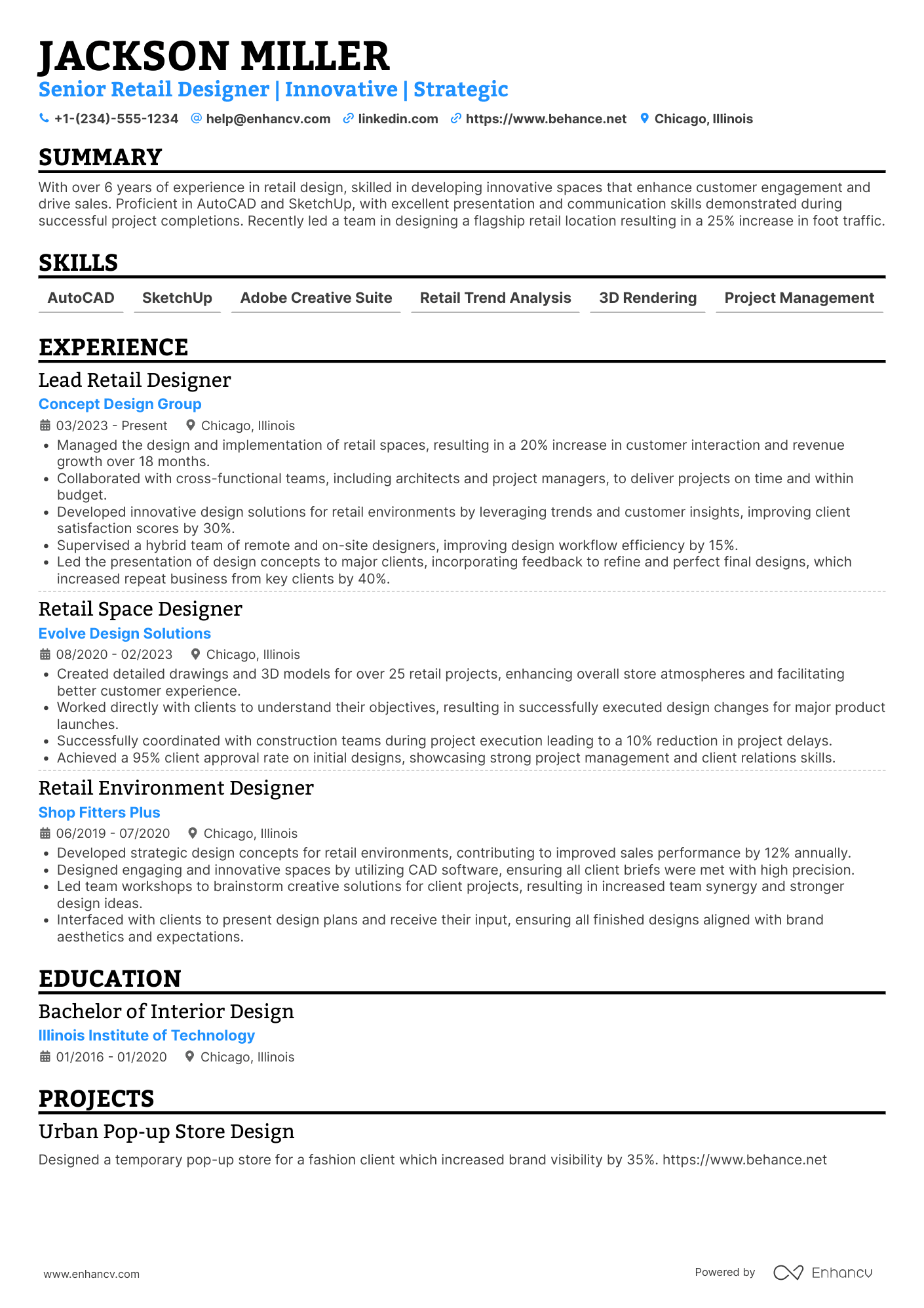 Retail Designer Resume Example
