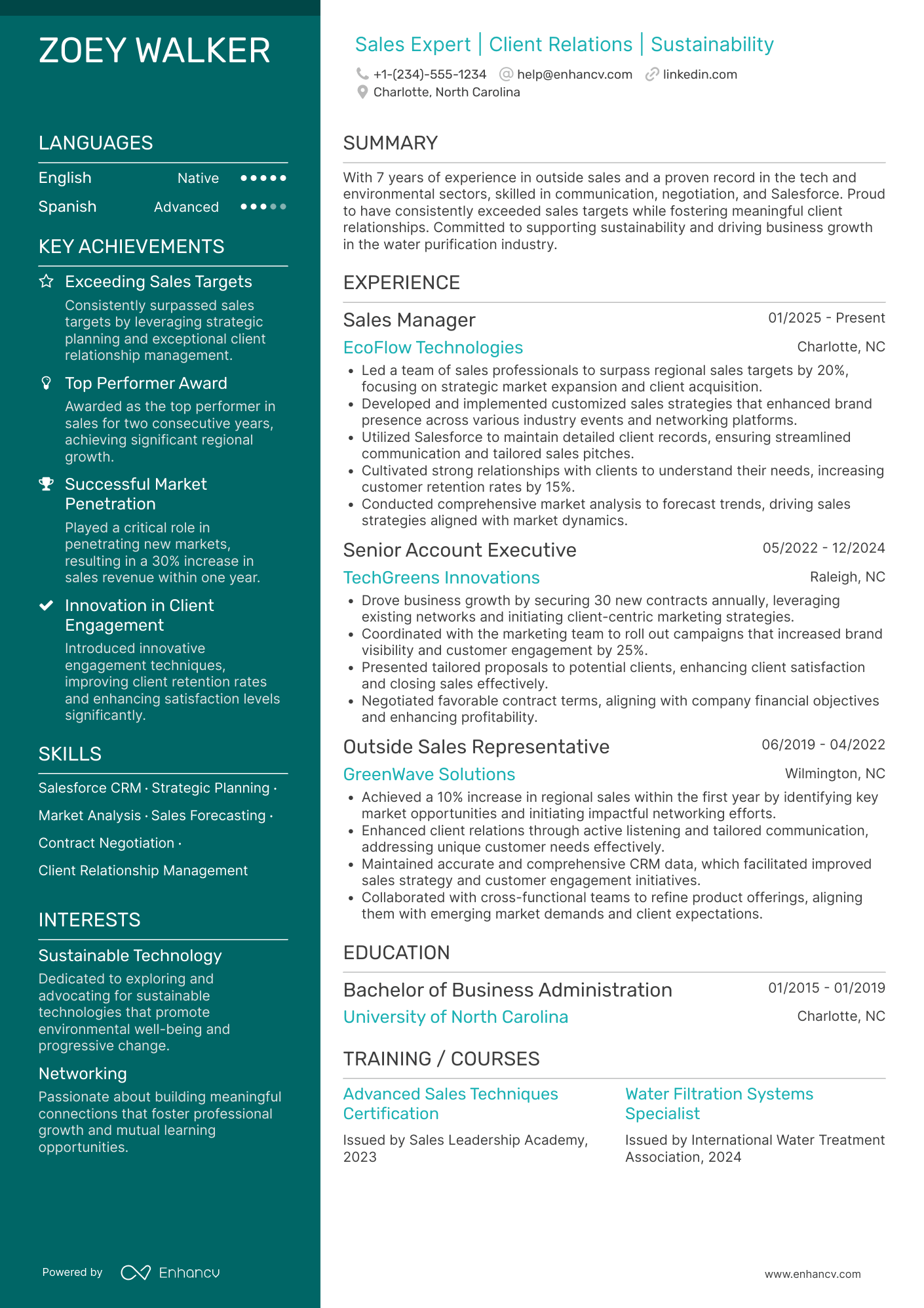 Advanced Outside Sales Representative Resume Example