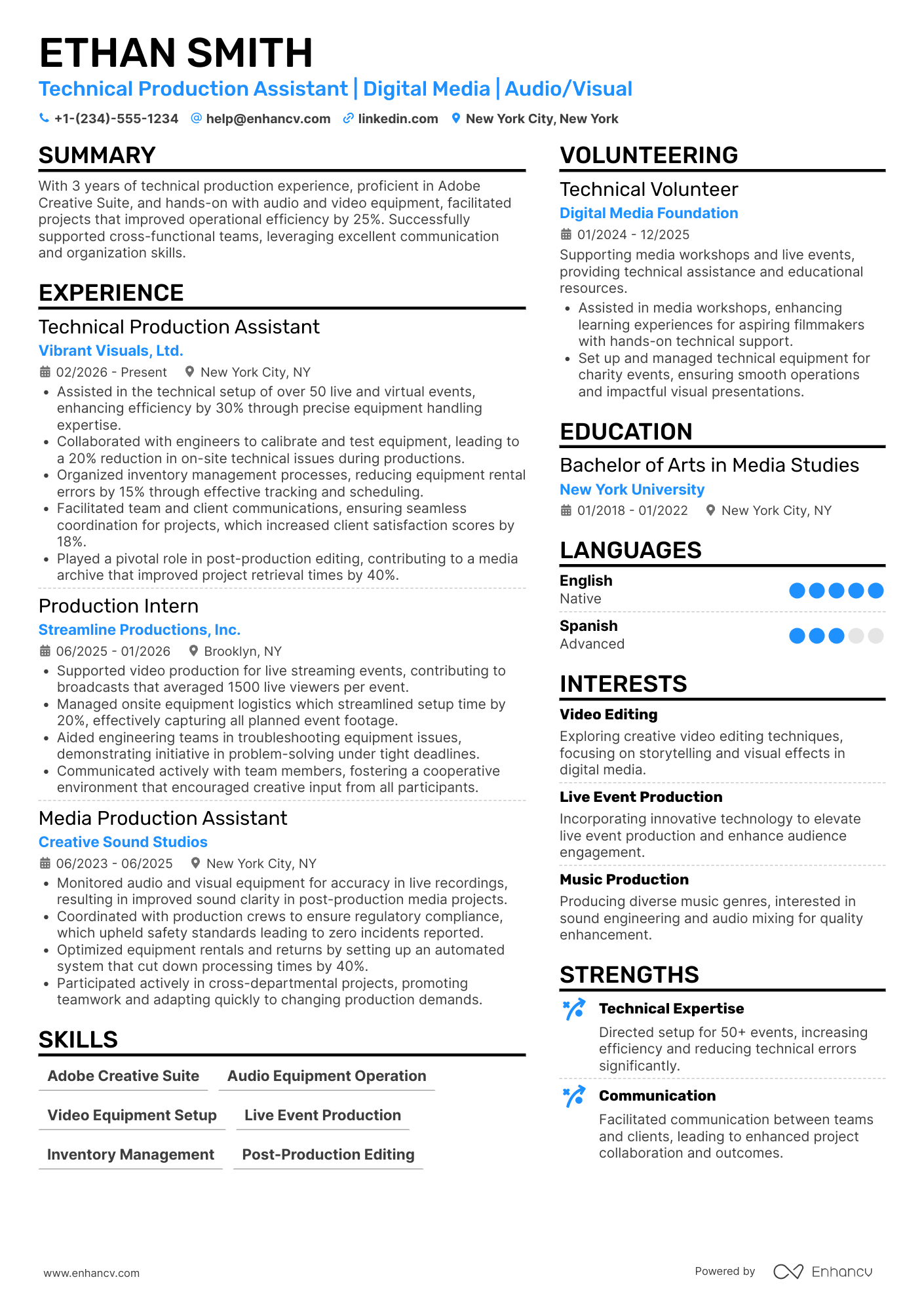 Technical Production Assistant Resume Example