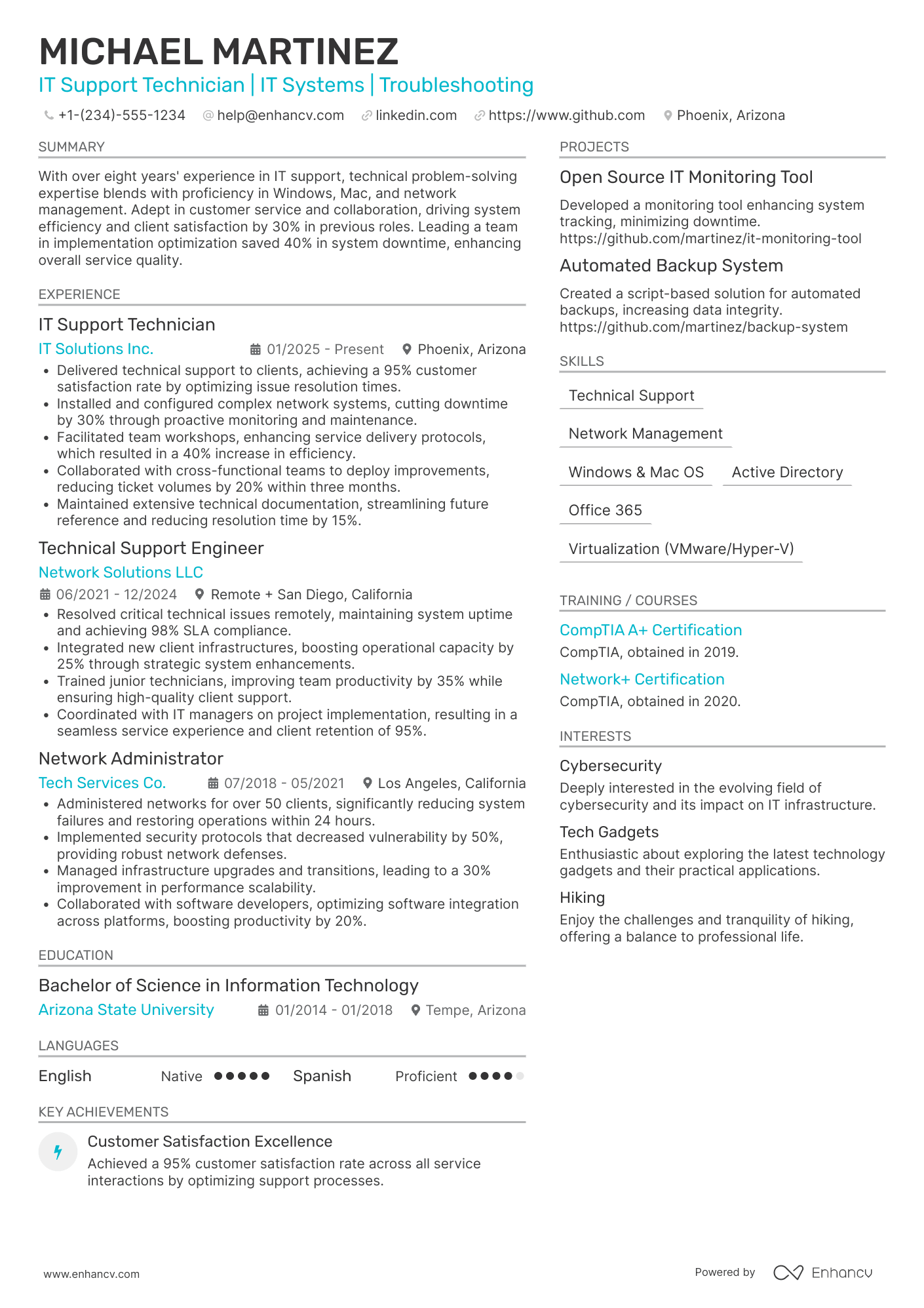 IT Support Technician Resume Example