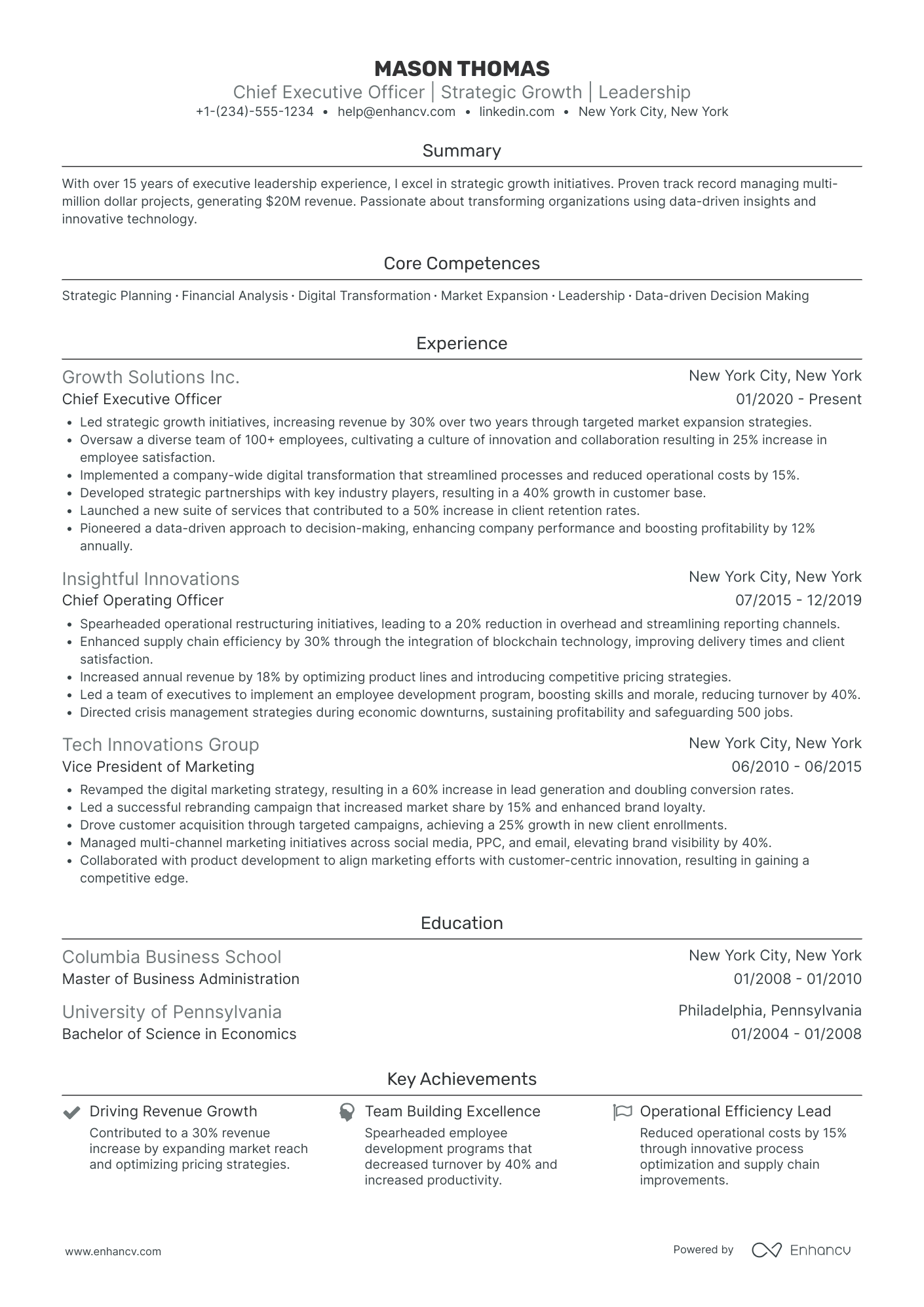 Chief Marketing and Experience Officer Resume Example