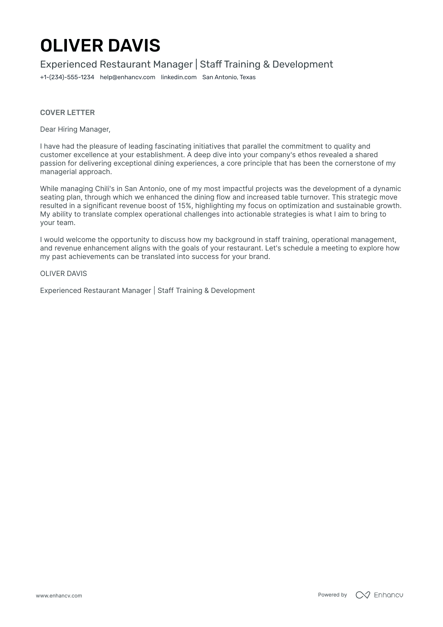 Head Waitress Resume Example