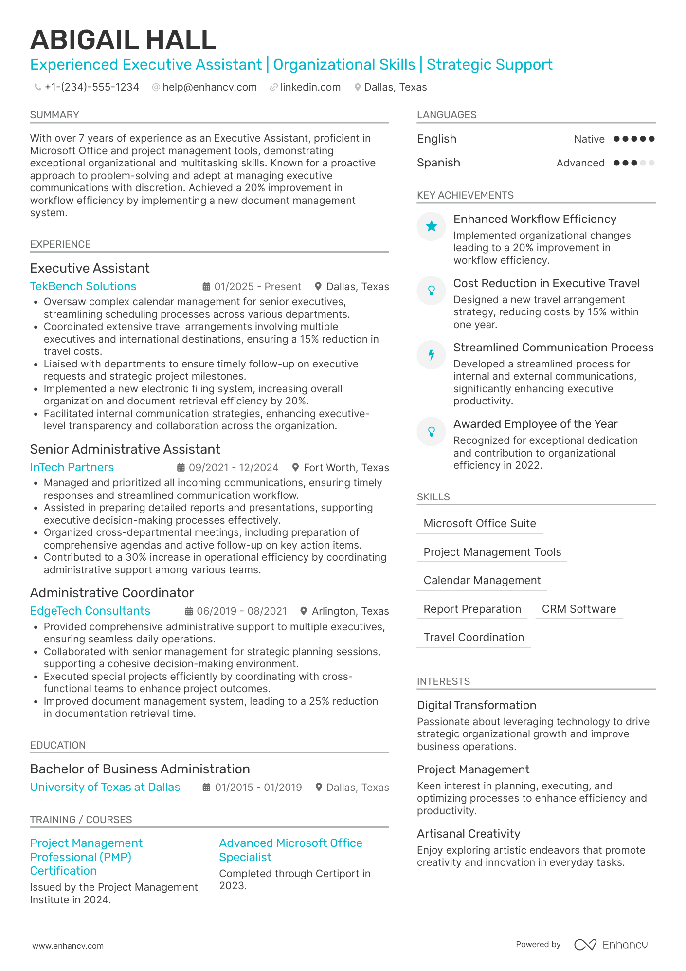 Senior Personal Assistant Resume Example