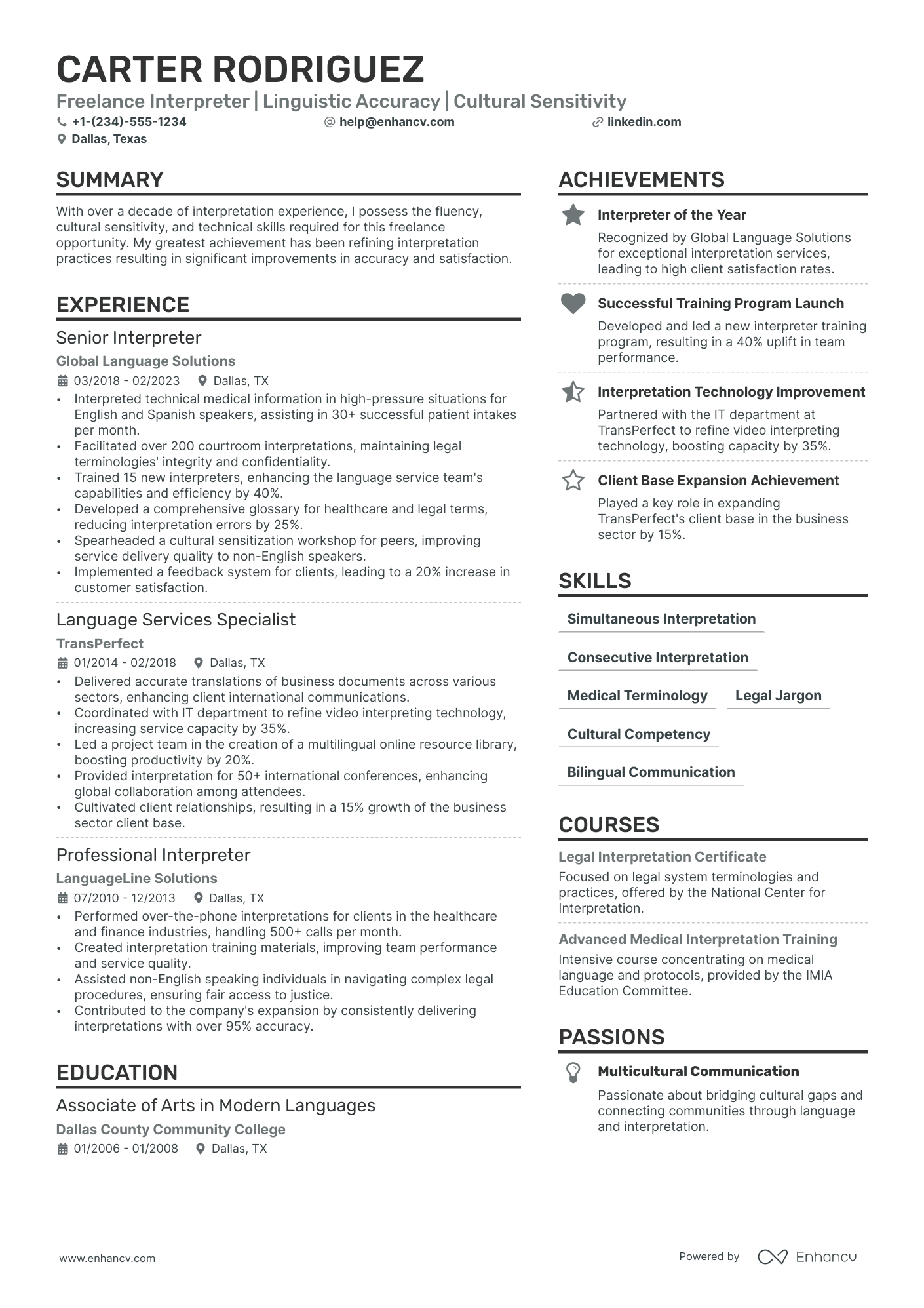 Freelance Interpreter Resume Example