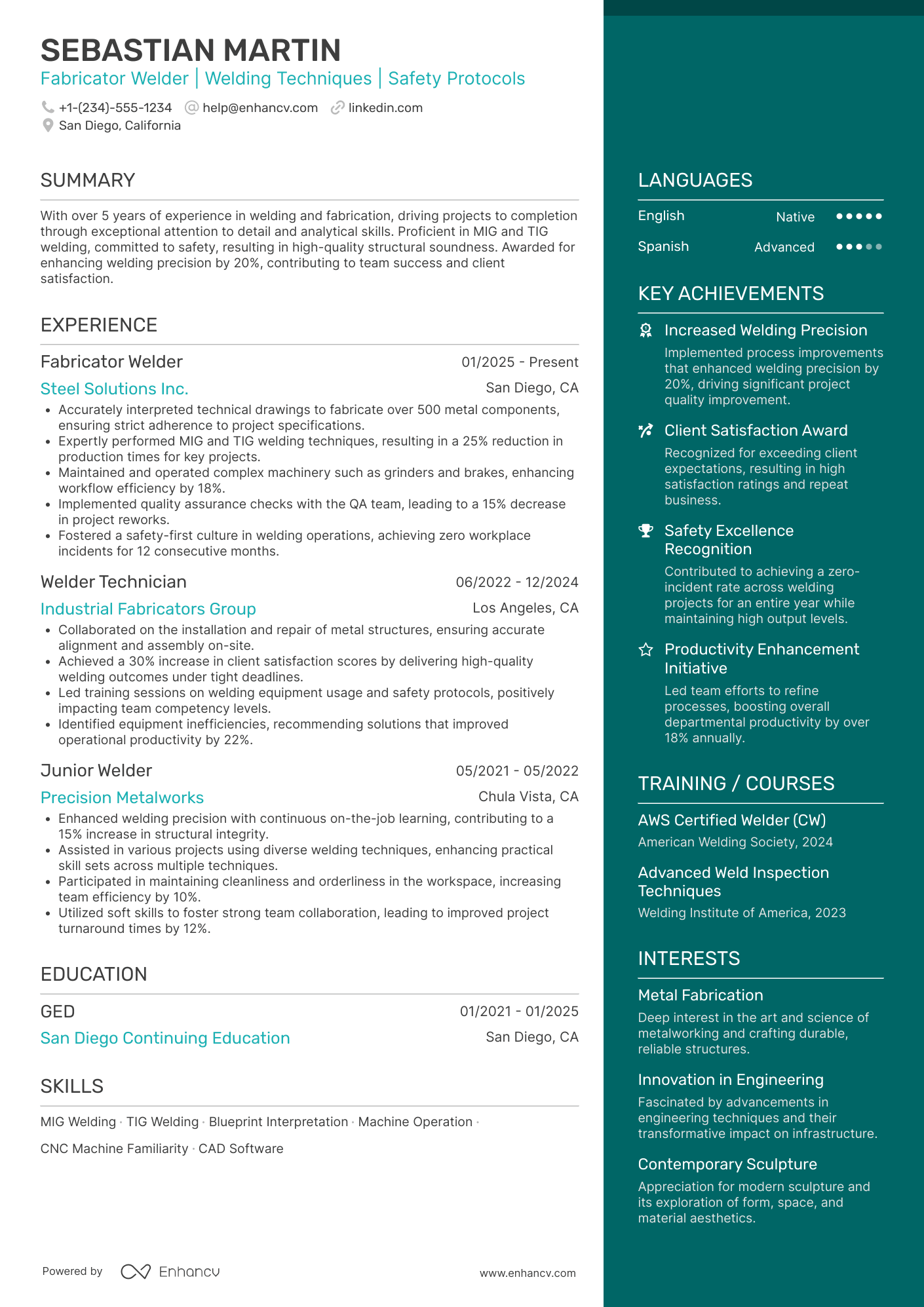 Fabricator Welder Resume Example