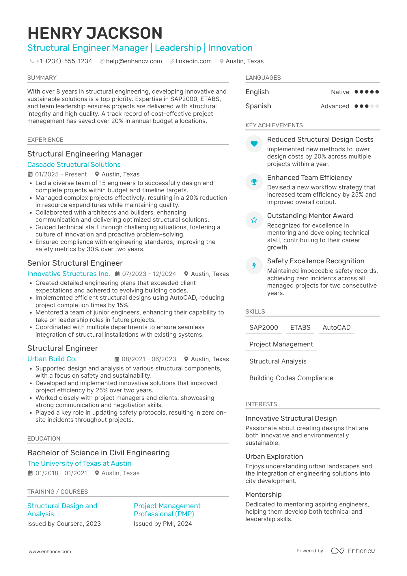 Structural Engineering Manager Resume Example