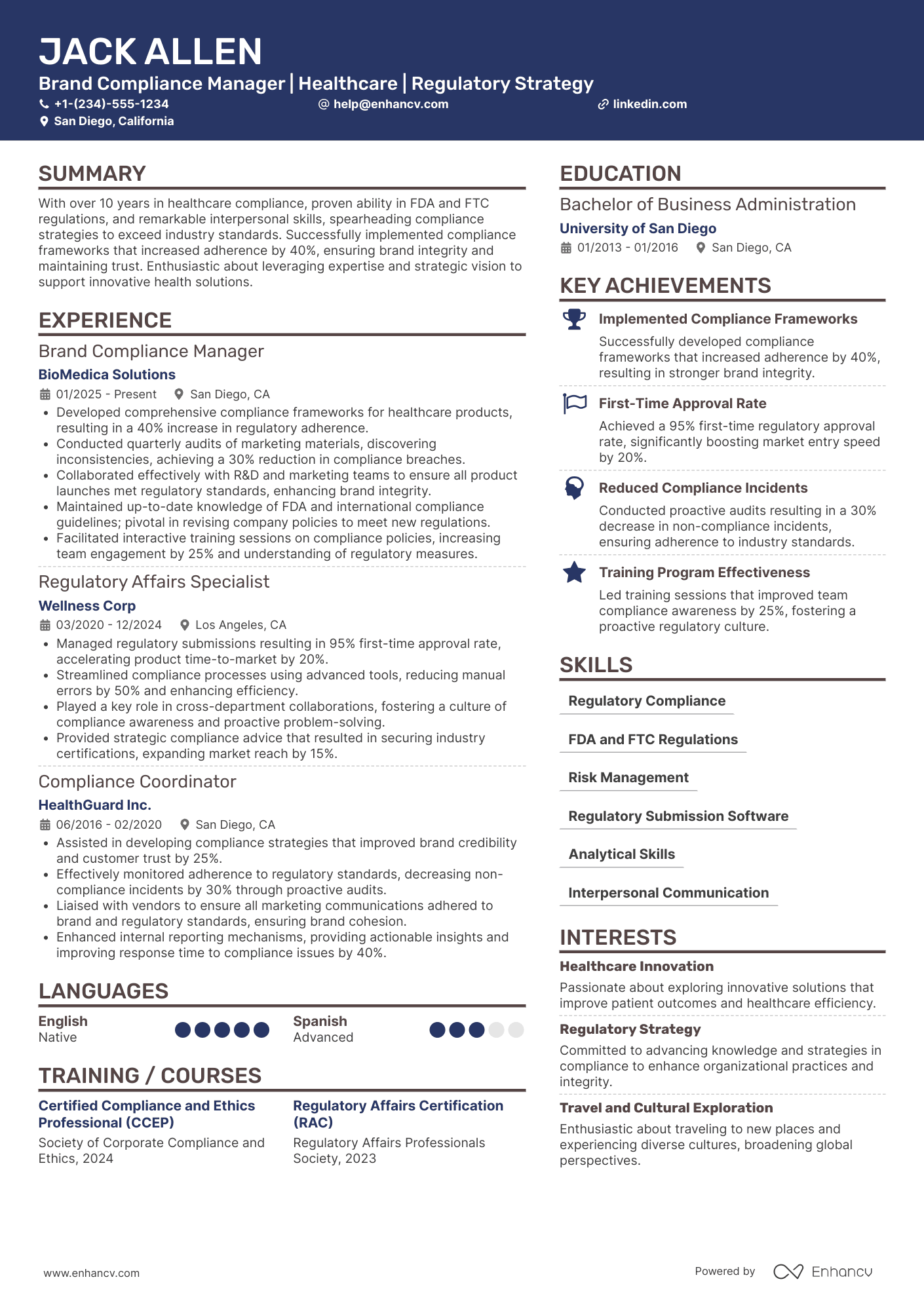 Brand Compliance Manager Resume Example