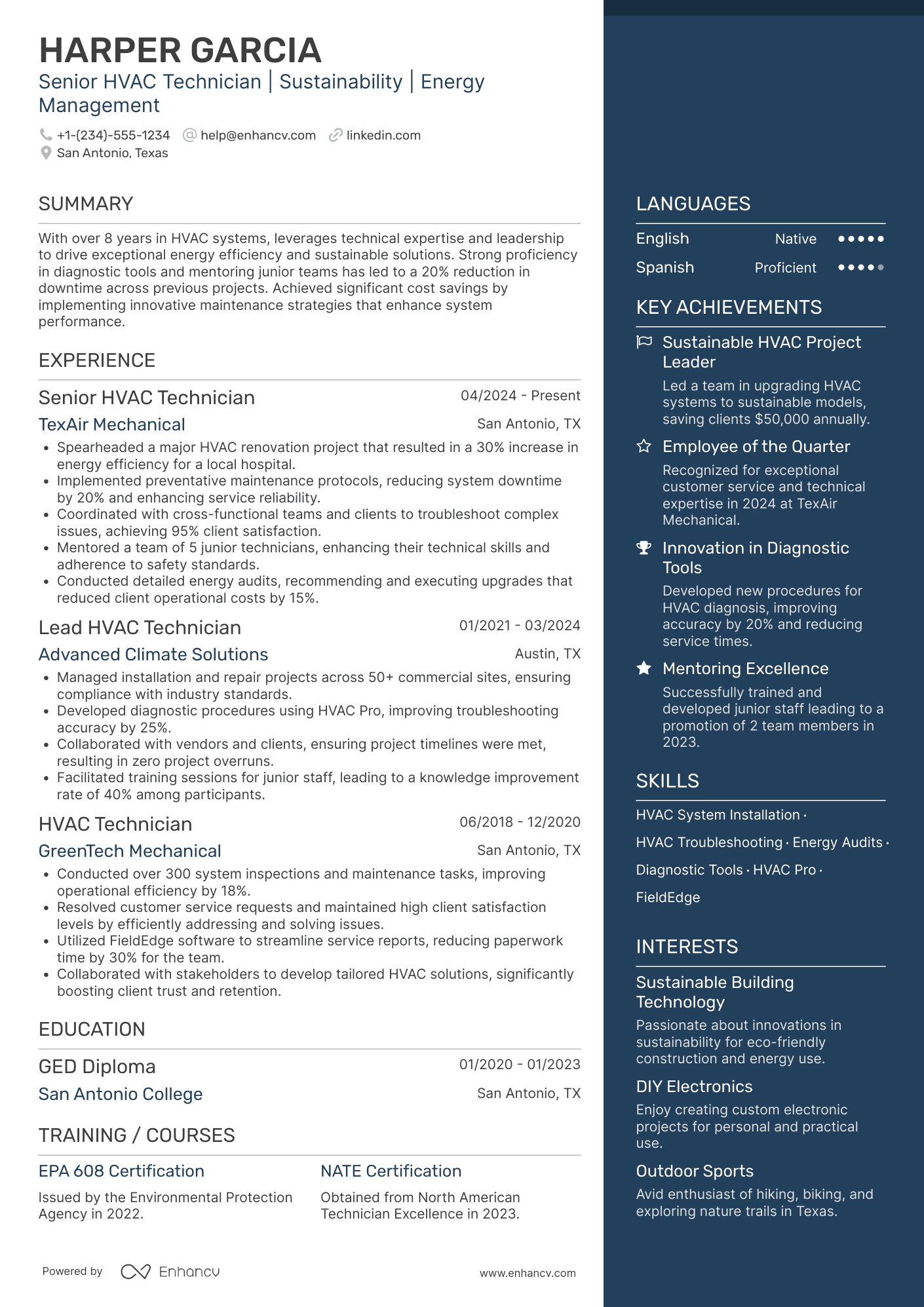 Senior HVAC Technician Resume Example
