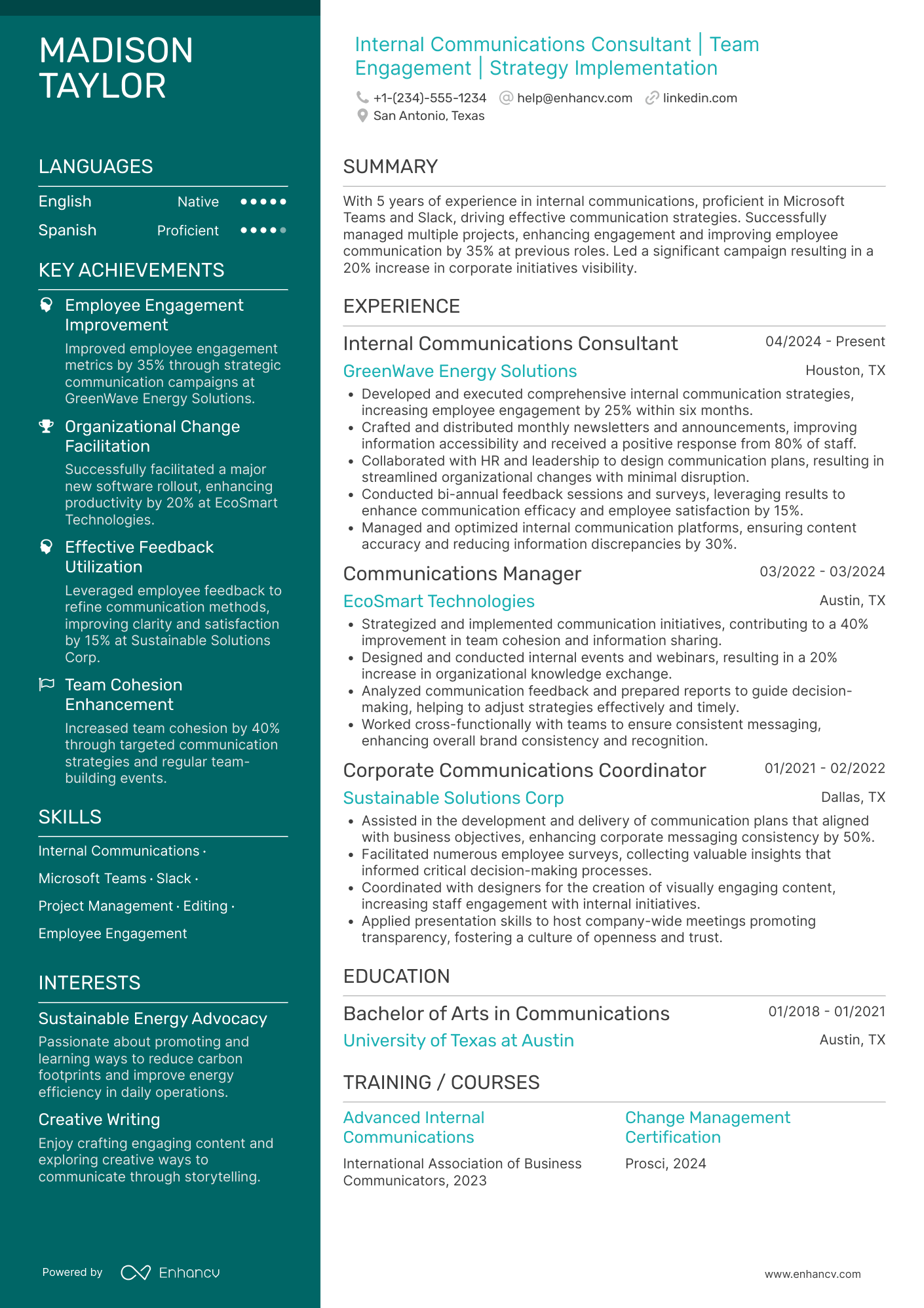 Internal Communications Consultant Resume Example