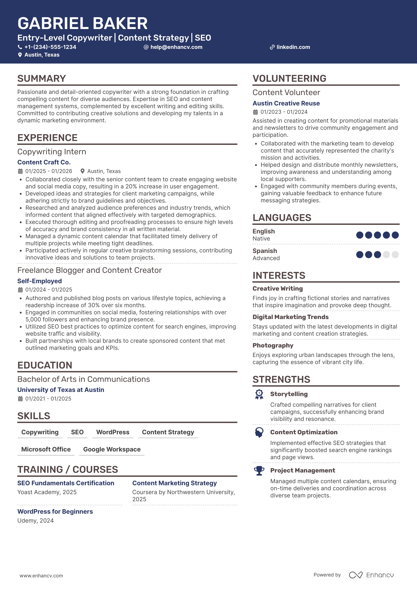 Entry Level Copywriter Resume Example