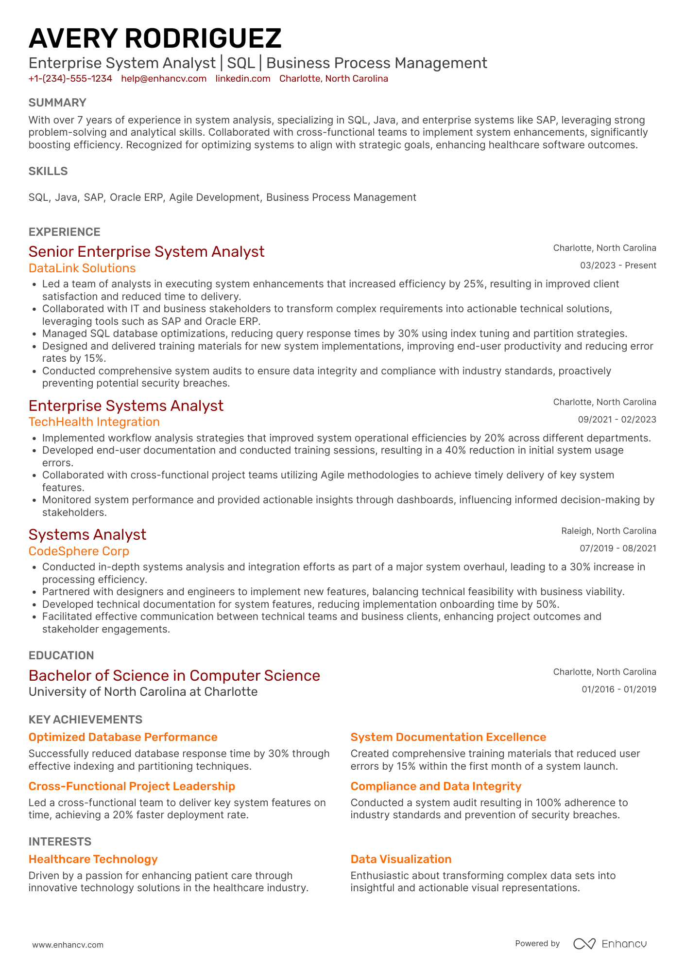 Enterprise System Analyst Resume Example
