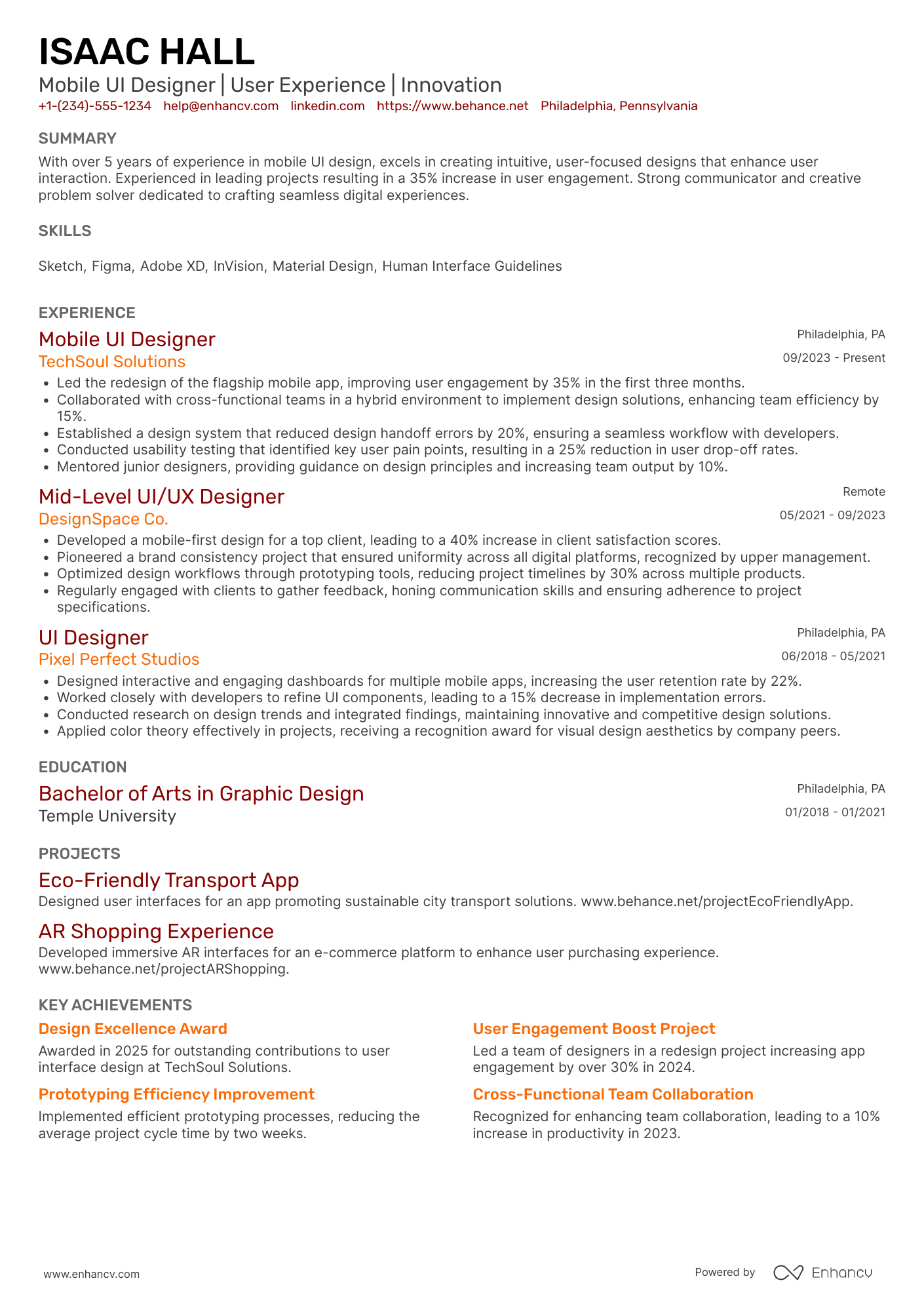 Mobile UI Designer Resume Example