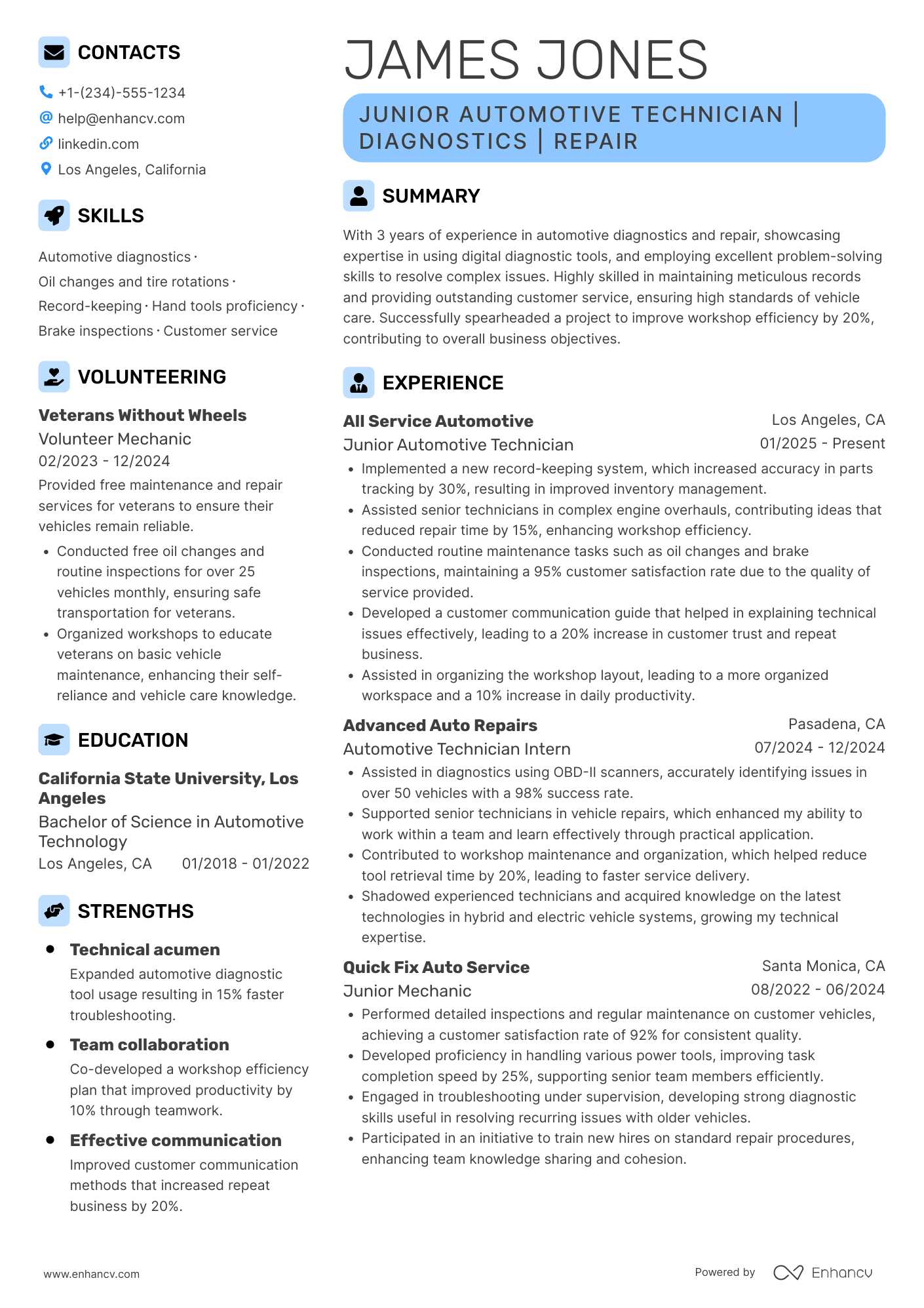 Junior Automotive Technician Resume Example