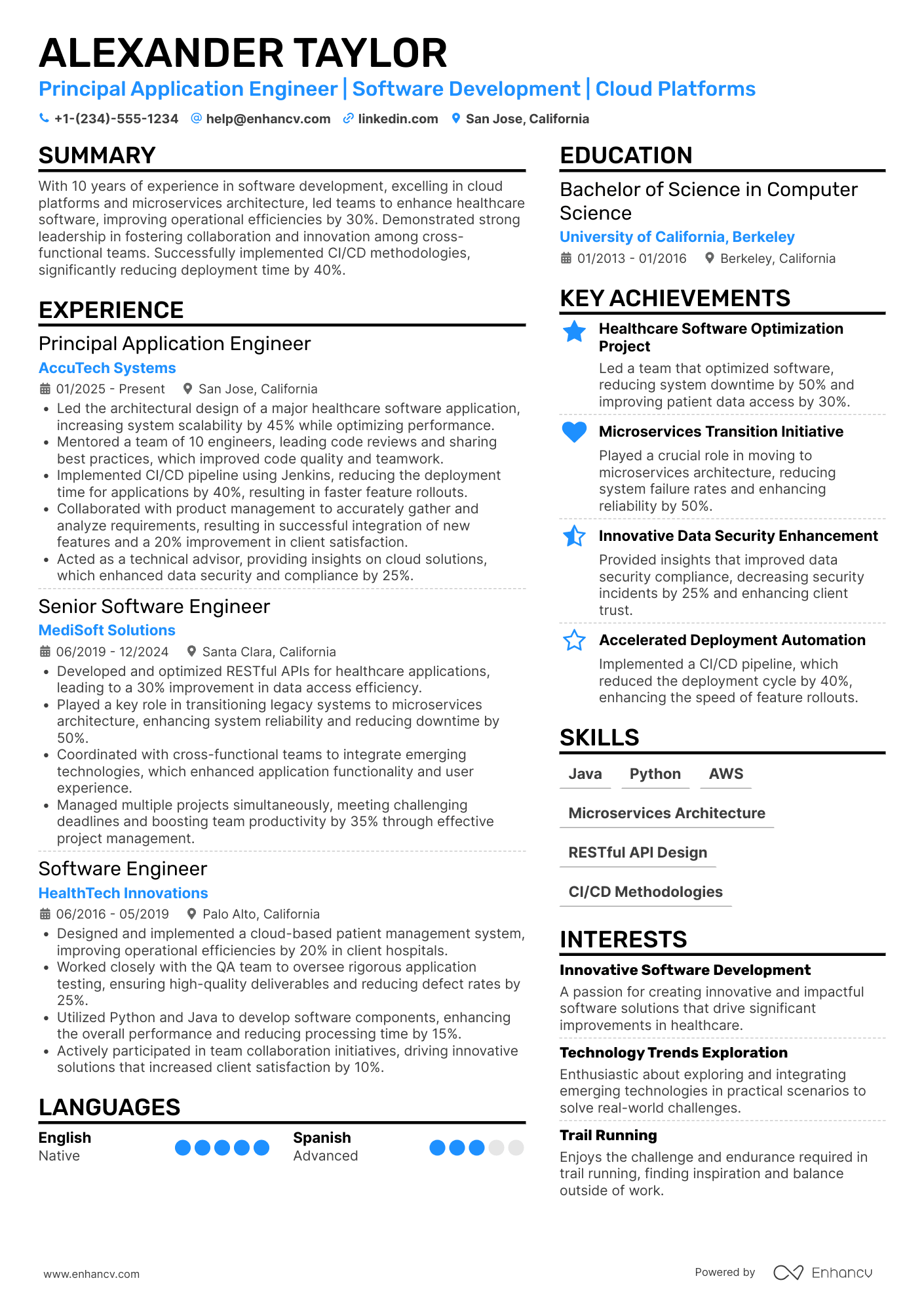 Principal Application Engineer Resume Example