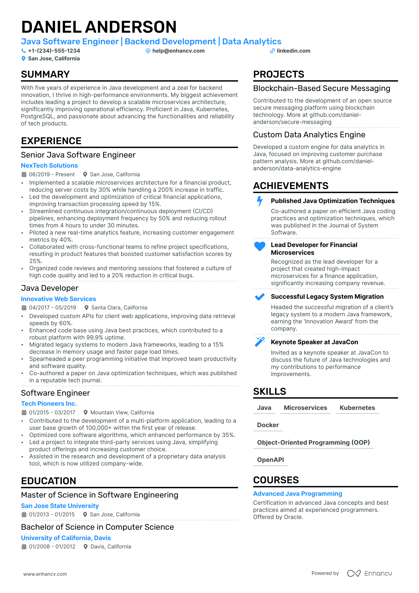 Java Software Engineer Resume Example