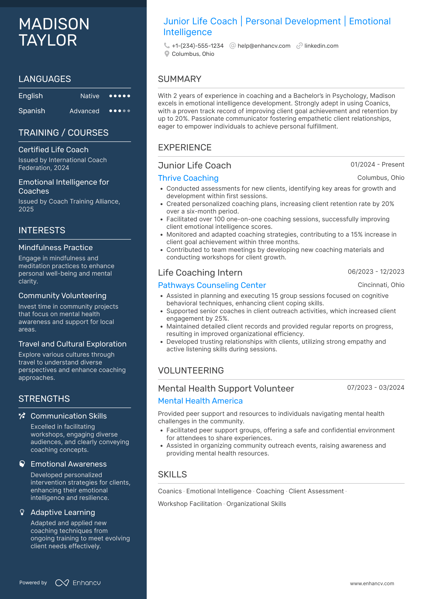 Junior Life Coach Resume Example