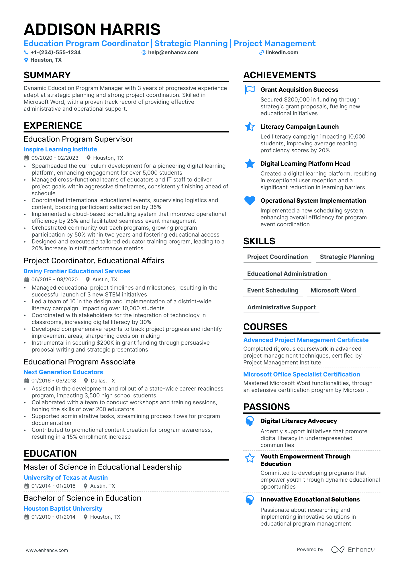 Education Program Manager Resume Example